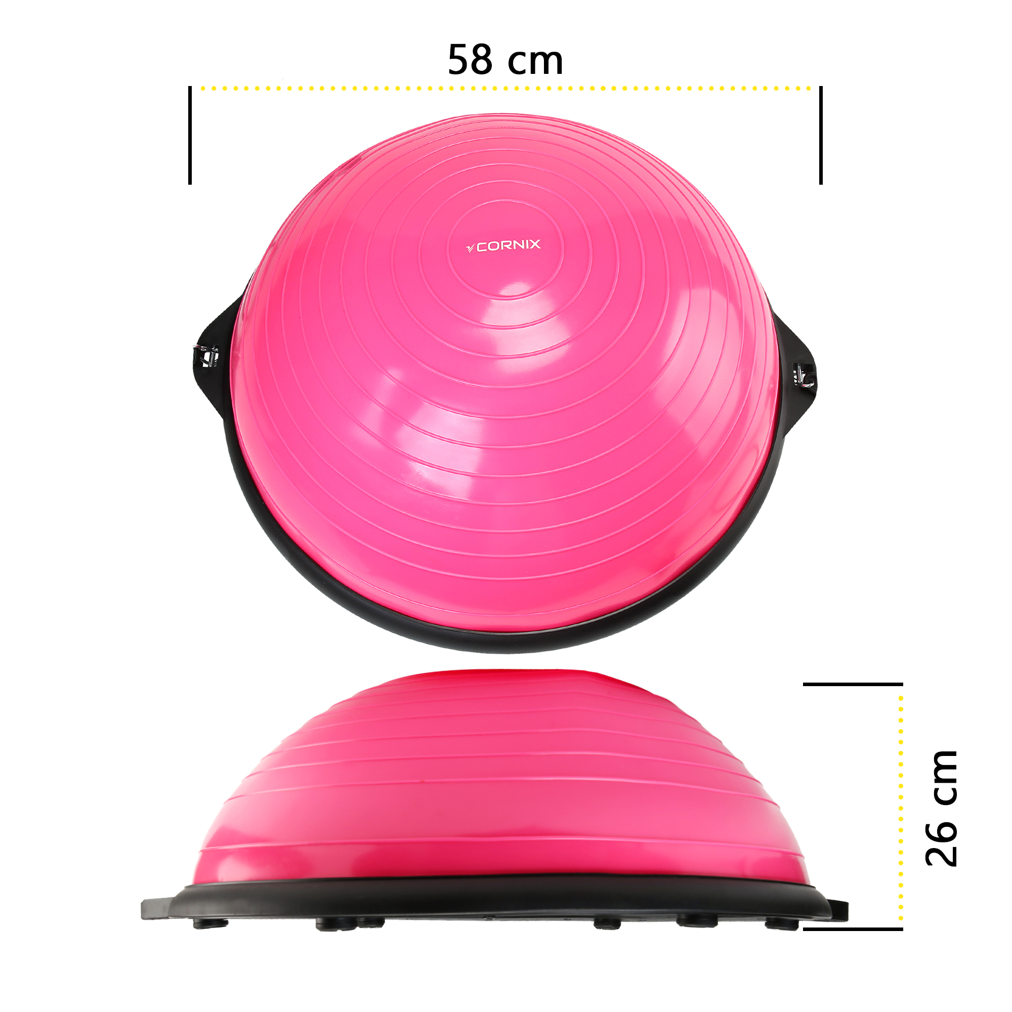 Балансувальна платформа (півсфера) Cornix Bosu Ball 58 см з еспандерами XR-0456 Pink — фото 5