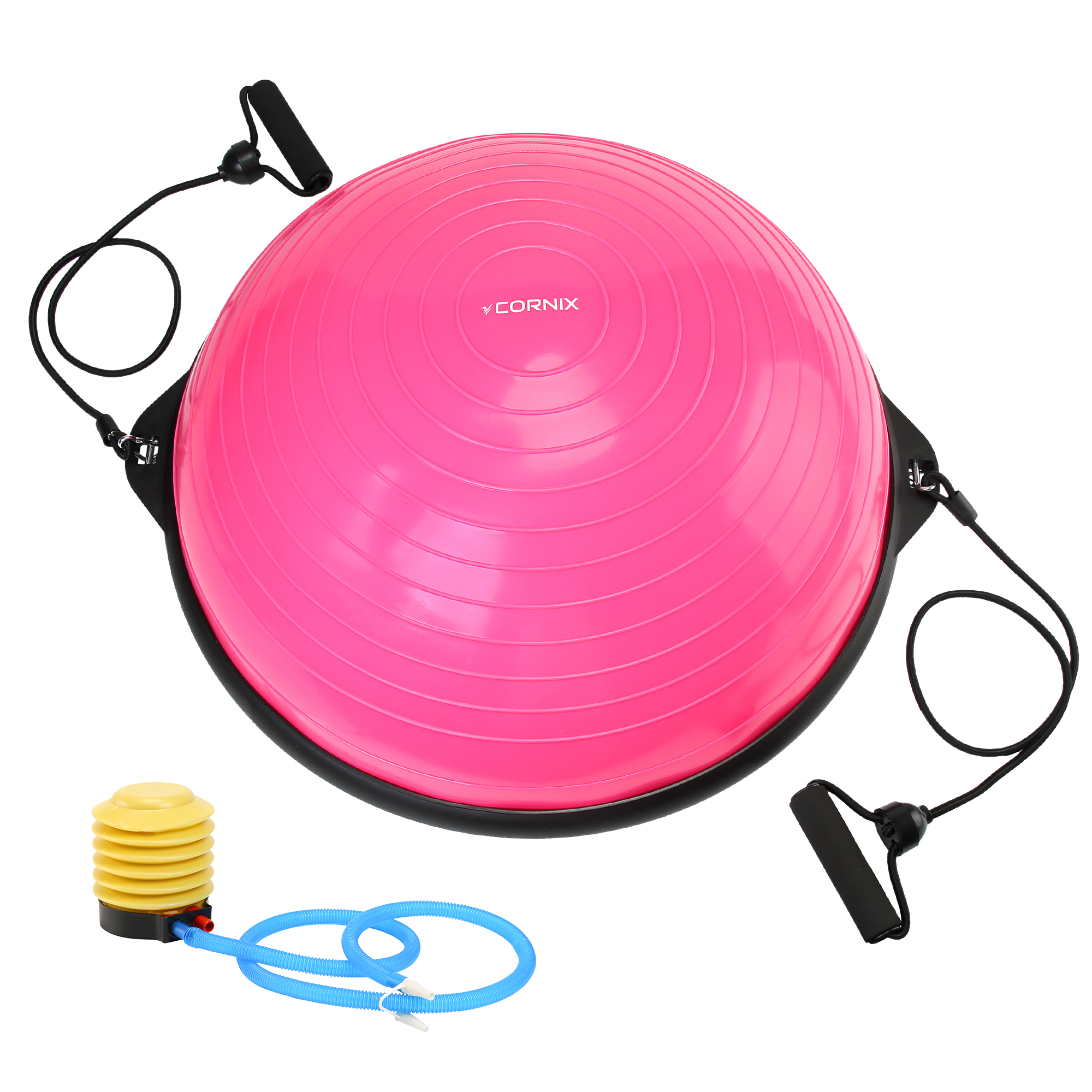 Балансувальна платформа (півсфера) Cornix Bosu Ball 58 см з еспандерами XR-0456 Pink — фото 1