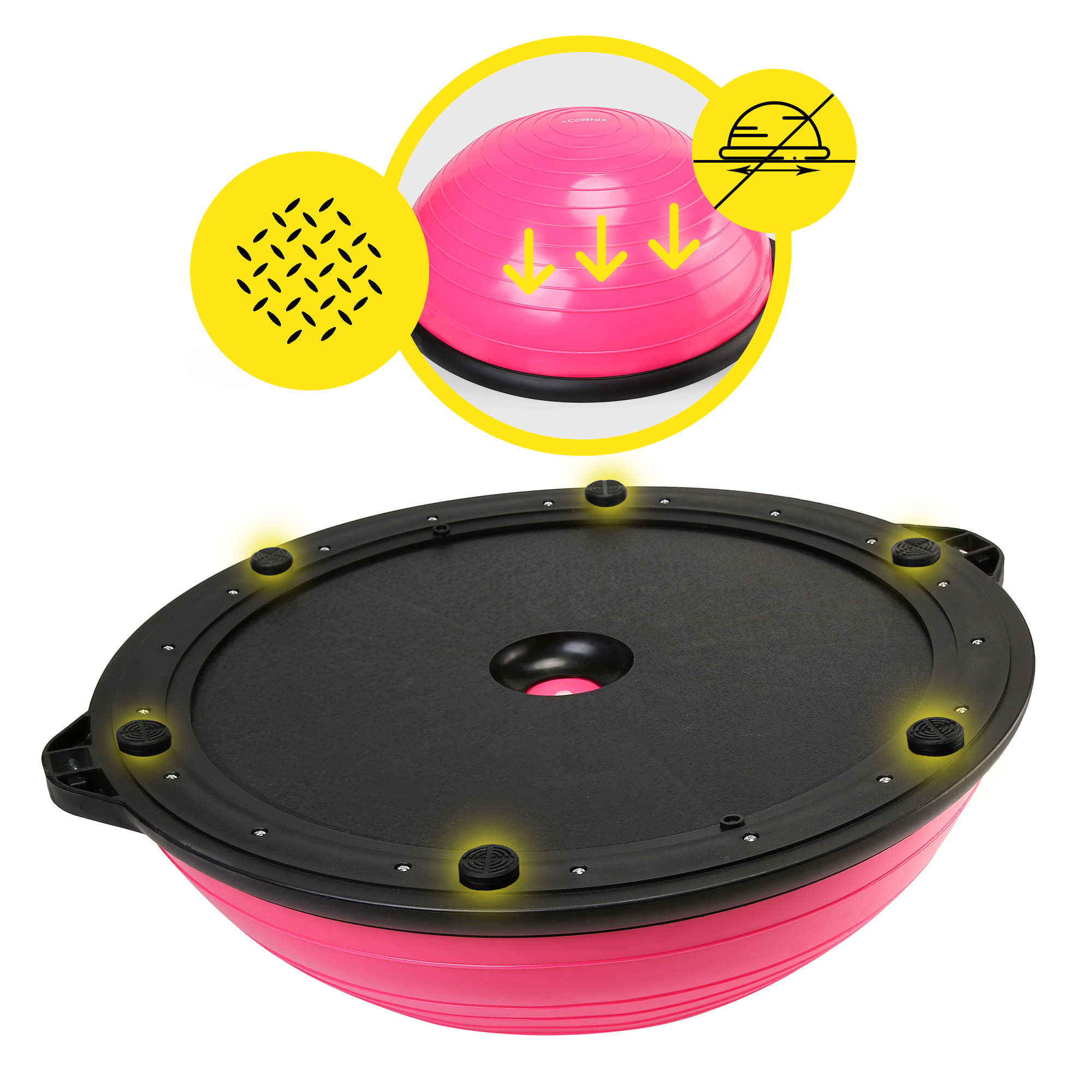 Балансувальна платформа (півсфера) Cornix Bosu Ball 58 см з еспандерами XR-0456 Pink — фото 2