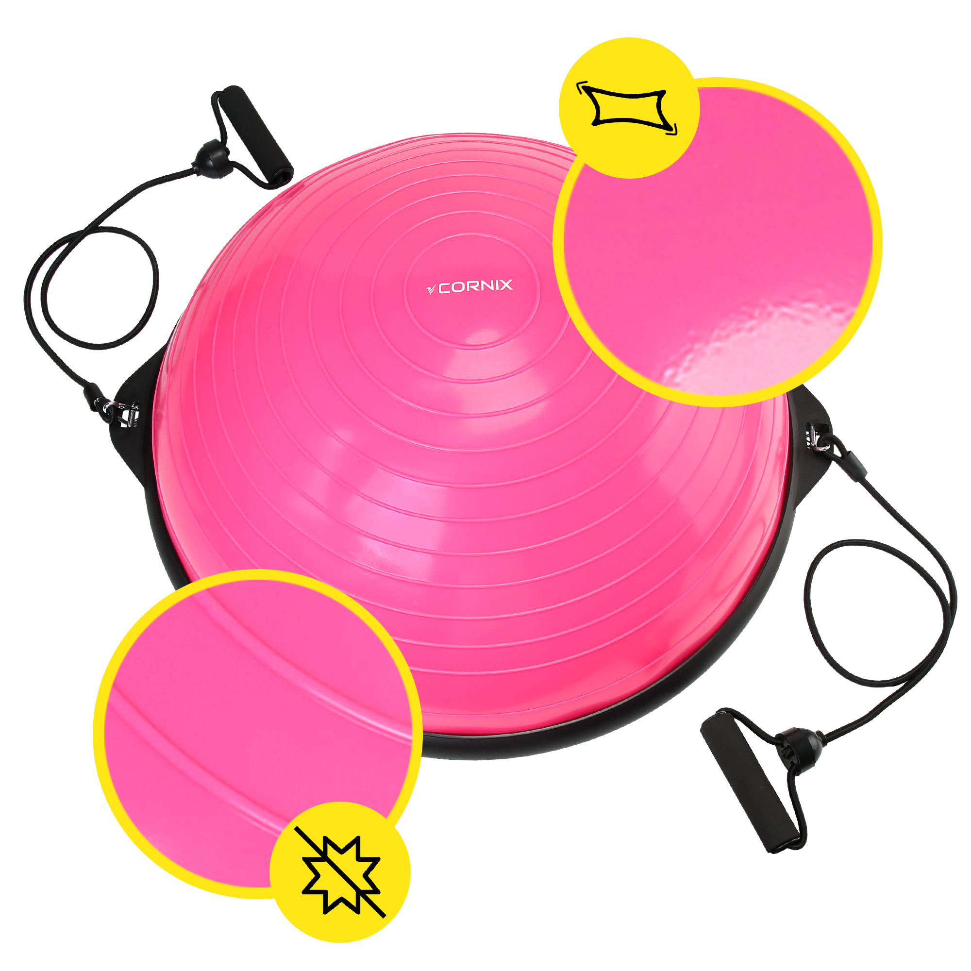 Балансувальна платформа (півсфера) Cornix Bosu Ball 58 см з еспандерами XR-0456 Pink — мініатюра 8