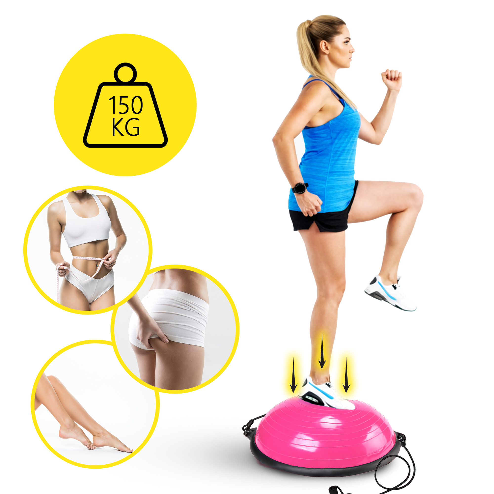 Балансувальна платформа (півсфера) Cornix Bosu Ball 58 см з еспандерами XR-0456 Pink — мініатюра 7