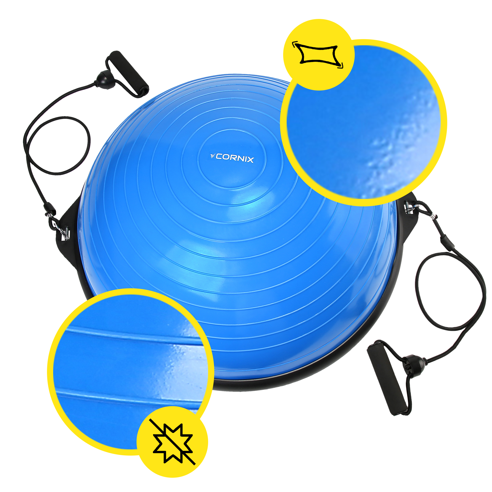 Балансувальна платформа (півсфера) Cornix Bosu Ball 58 см з еспандерами XR-0457 Blue — мініатюра 6
