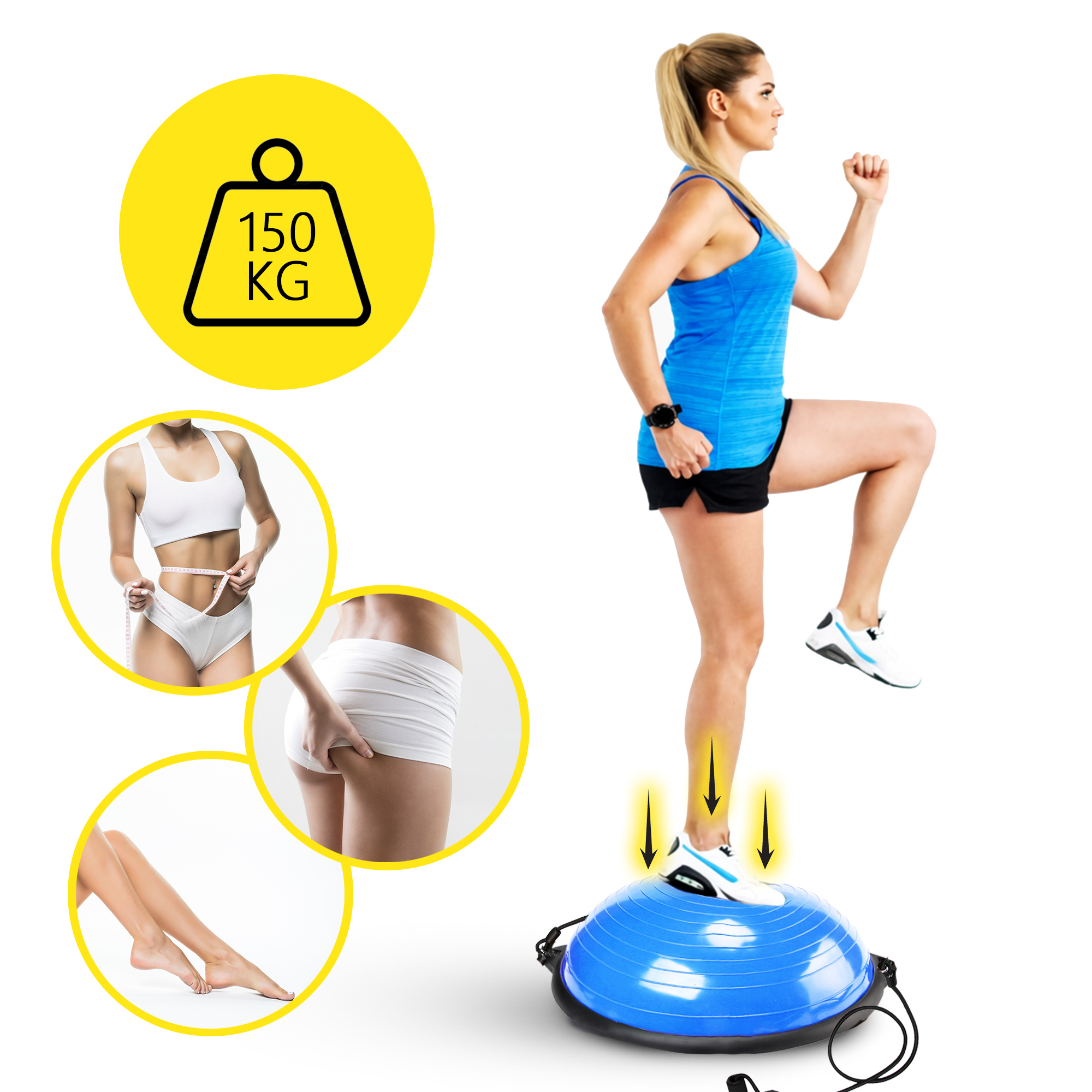 Балансувальна платформа (півсфера) Cornix Bosu Ball 58 см з еспандерами XR-0457 Blue — мініатюра 7