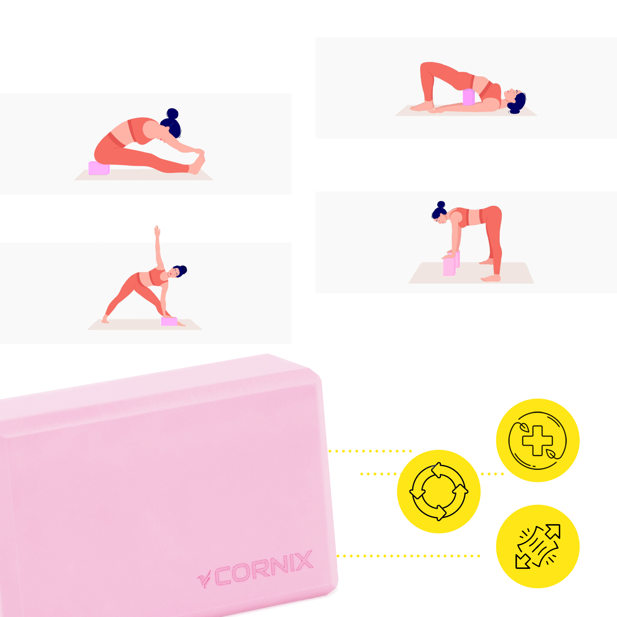 Блок для йоги Cornix EVA 22.8 x 15.2 x 7.6 см XR-0098 Pink — фото 2