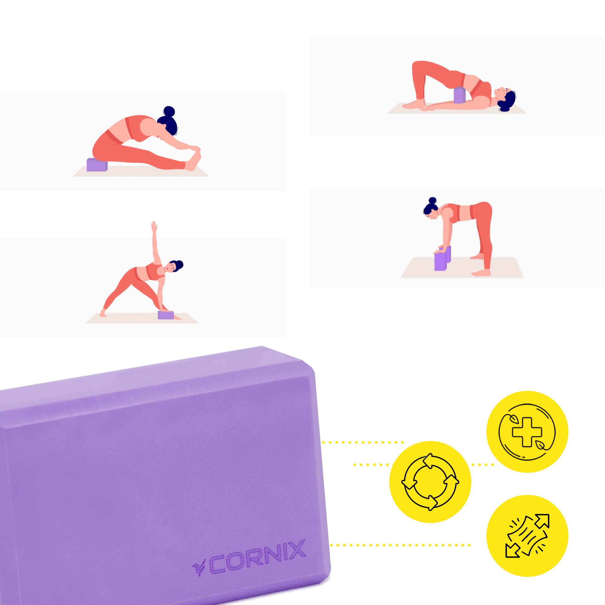 Блок для йоги Cornix EVA 22.8 x 15.2 x 7.6 см XR-0101 Purple — фото 3