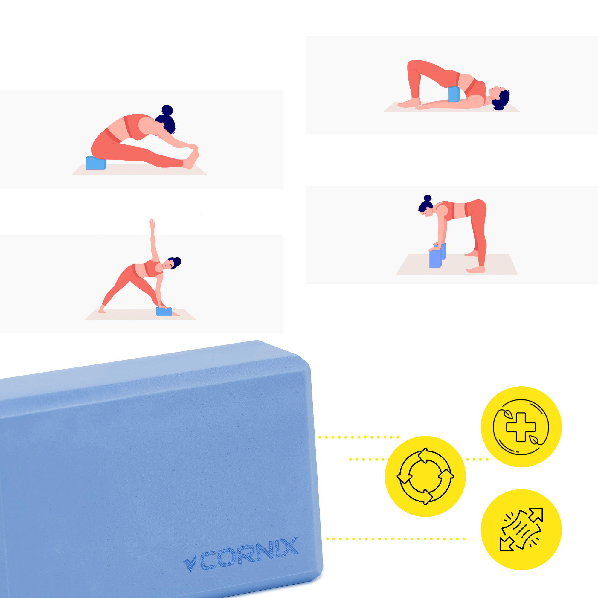 Блок для йоги Cornix EVA 22.8 x 15.2 x 7.6 см XR-0102 Blue — мініатюра 8