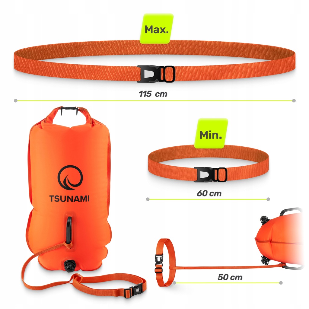 Буй для плавання TSUNAMI надувний 2 в 1 Orange (P-5907739312716) — мініатюра 5