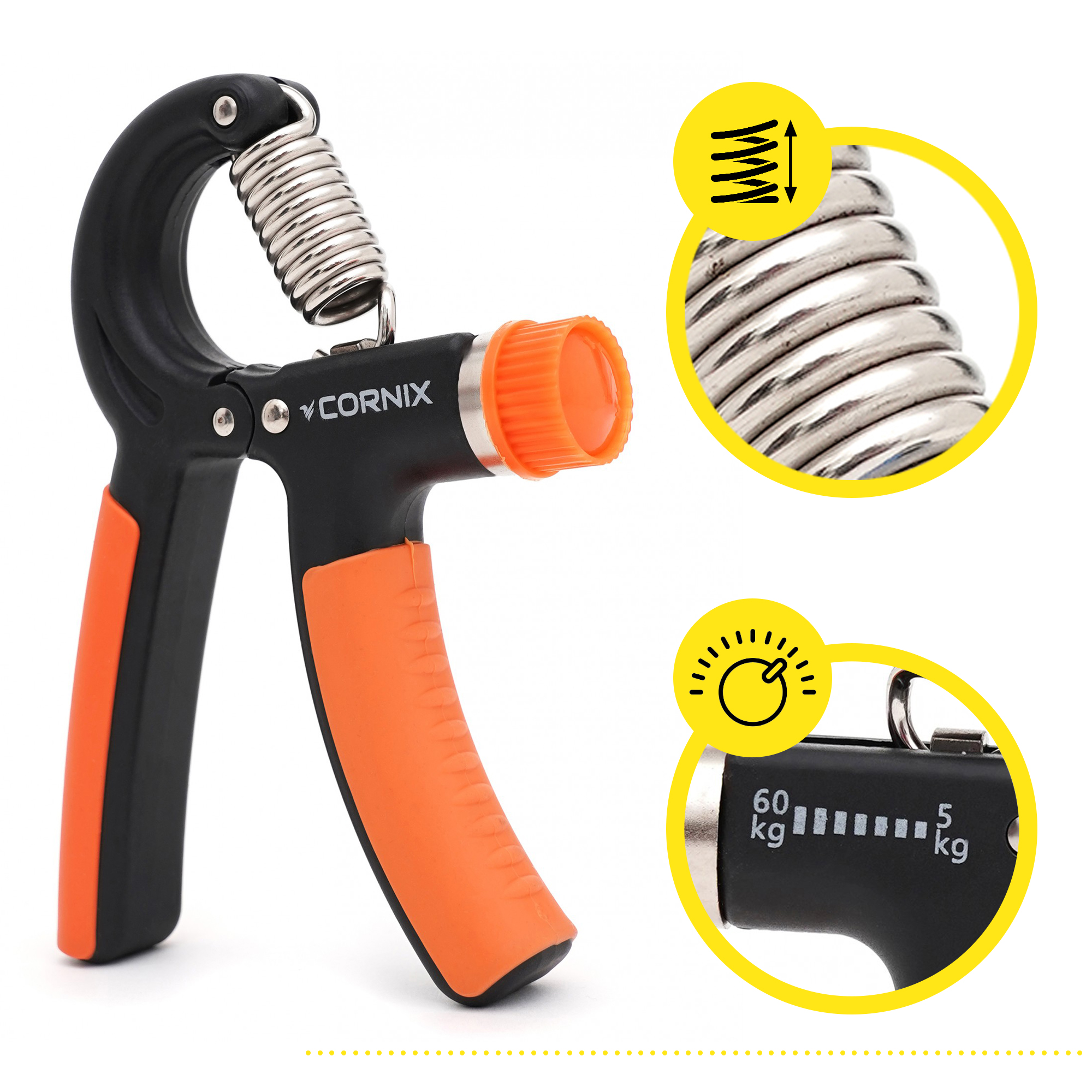 Еспандер кистьовий Cornix 5-60 кг з регульованим навантаженням XR-0144 Black/Orange — фото 4