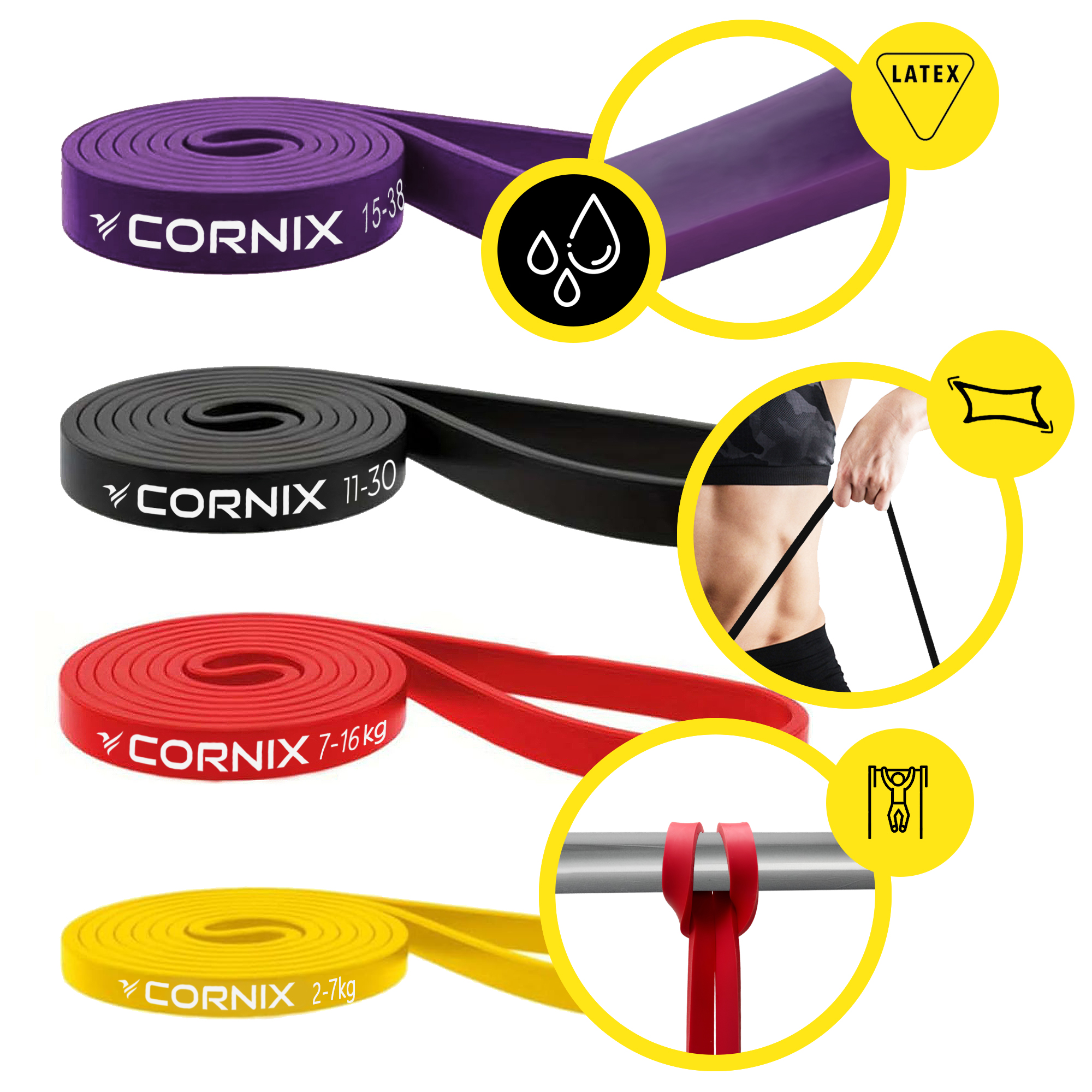 Еспандер-петля Cornix Power Band 2-38 кг (резина для фітнесу та спорту) набір 4 шт XR-0087 — фото 5