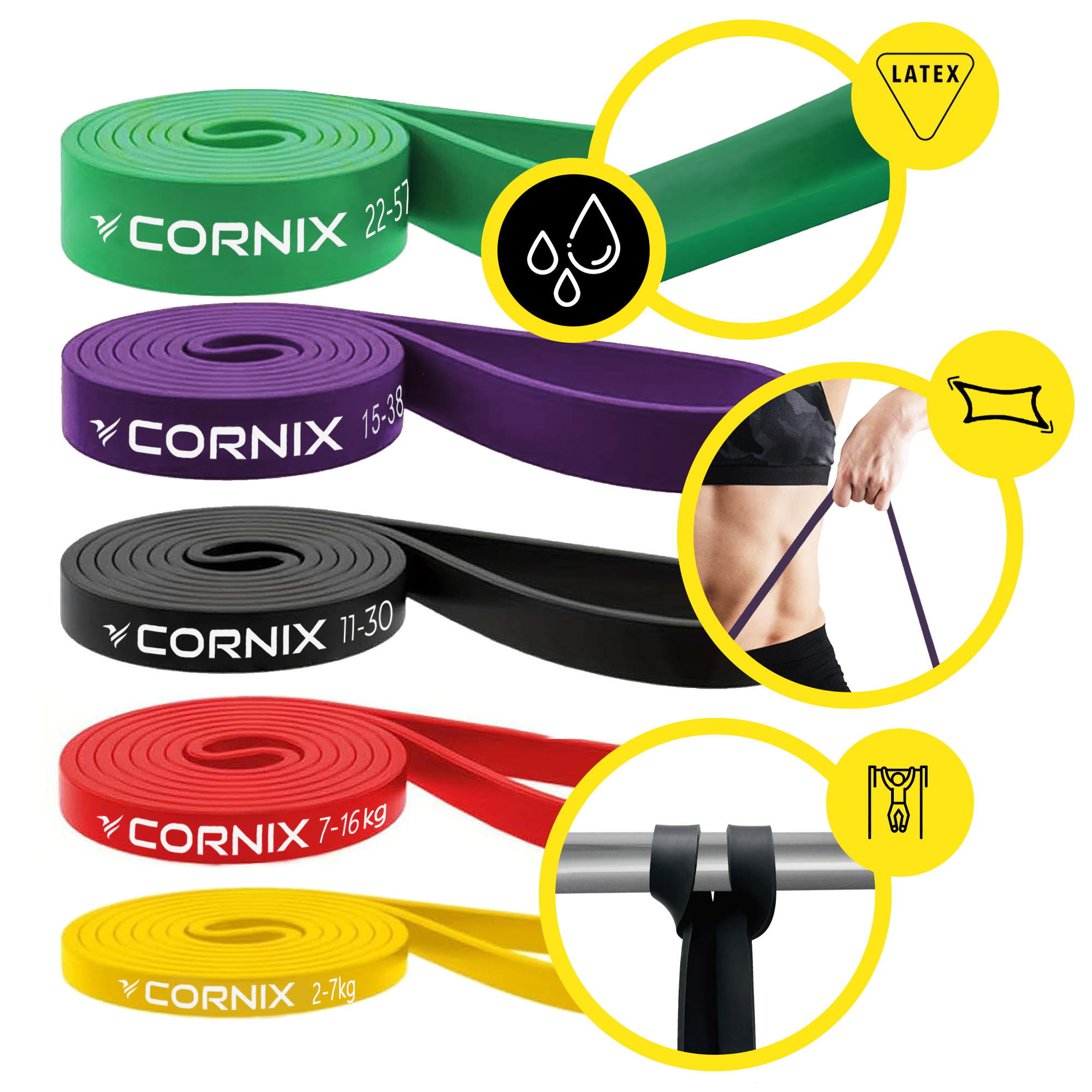 Еспандер-петля Cornix Power Band 2-57 кг (резина для фітнесу та спорту) набір 5 шт XR-0086 — фото 2