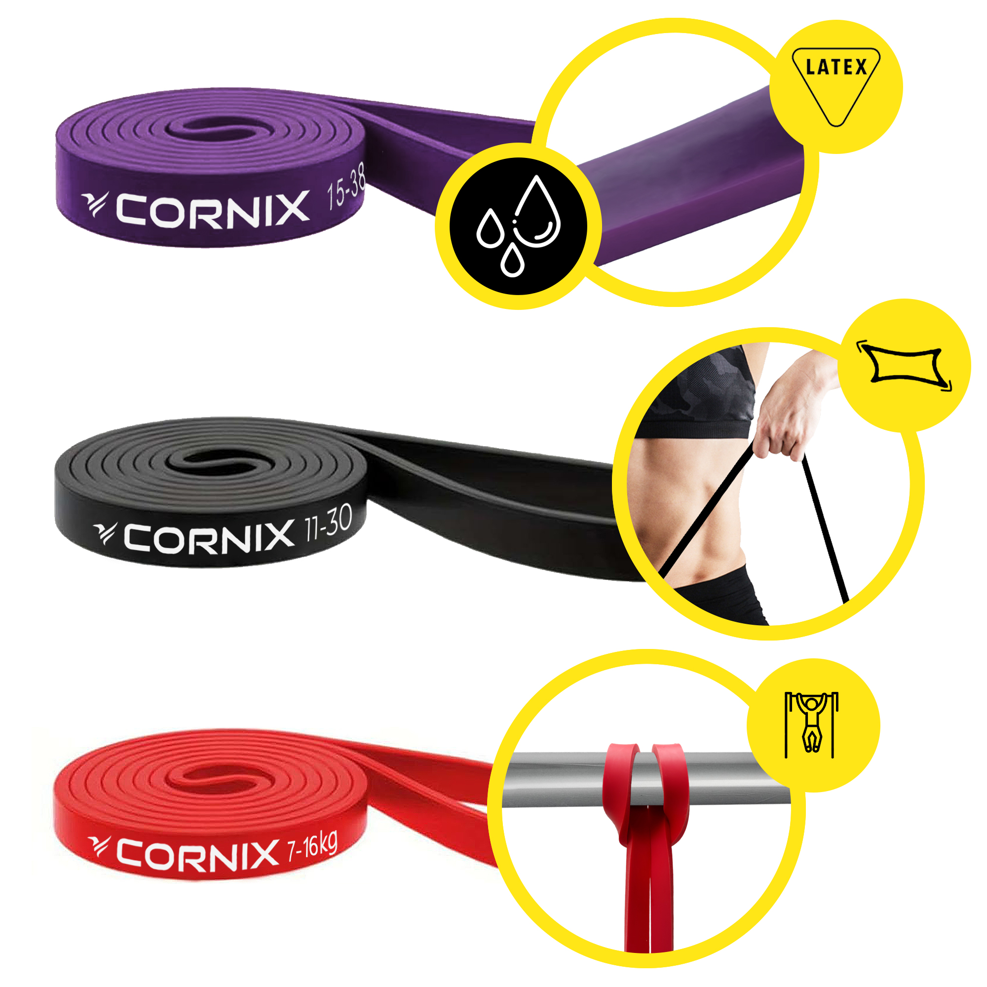 Еспандер-петля Cornix Power Band 7-38 кг (резина для фітнесу та спорту) набір 3 шт XR-0259 — фото 2