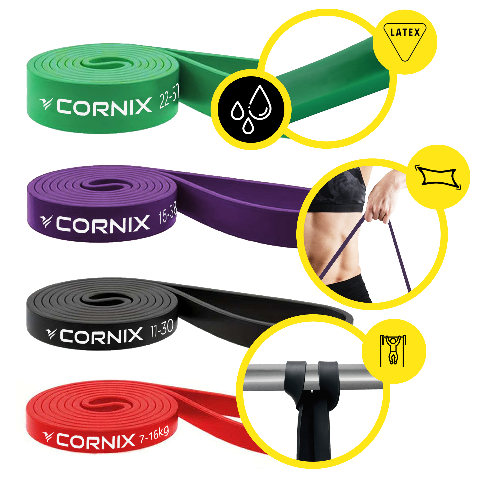 Еспандер-петля Cornix Power Band 7-57 кг (резина для фітнесу та спорту) набір 4 шт XR-0088 — фото 2
