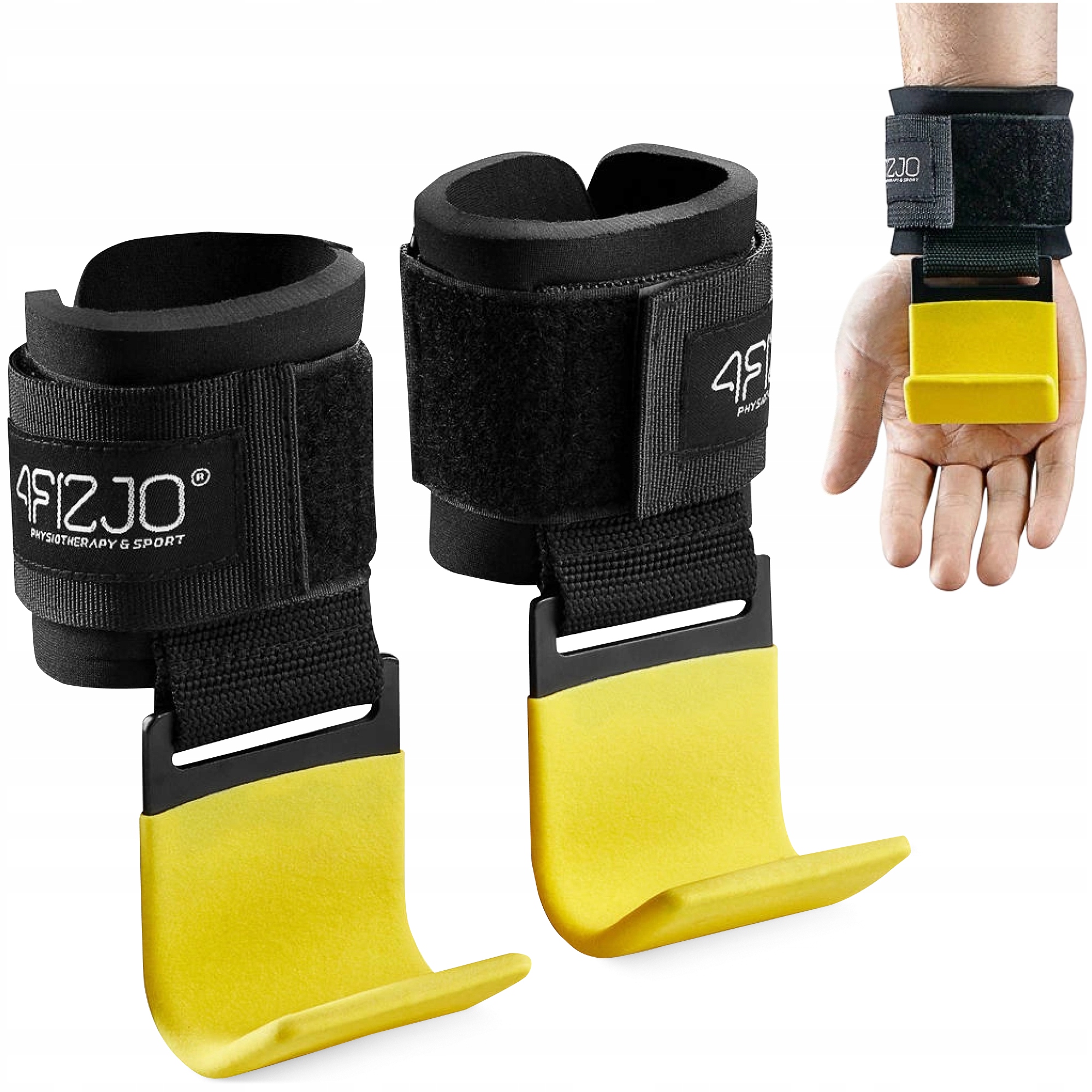 Гачки для перекладини та тяги 4FIZJO Hooks Black/Yellow (P-5907739311078) — фото 1