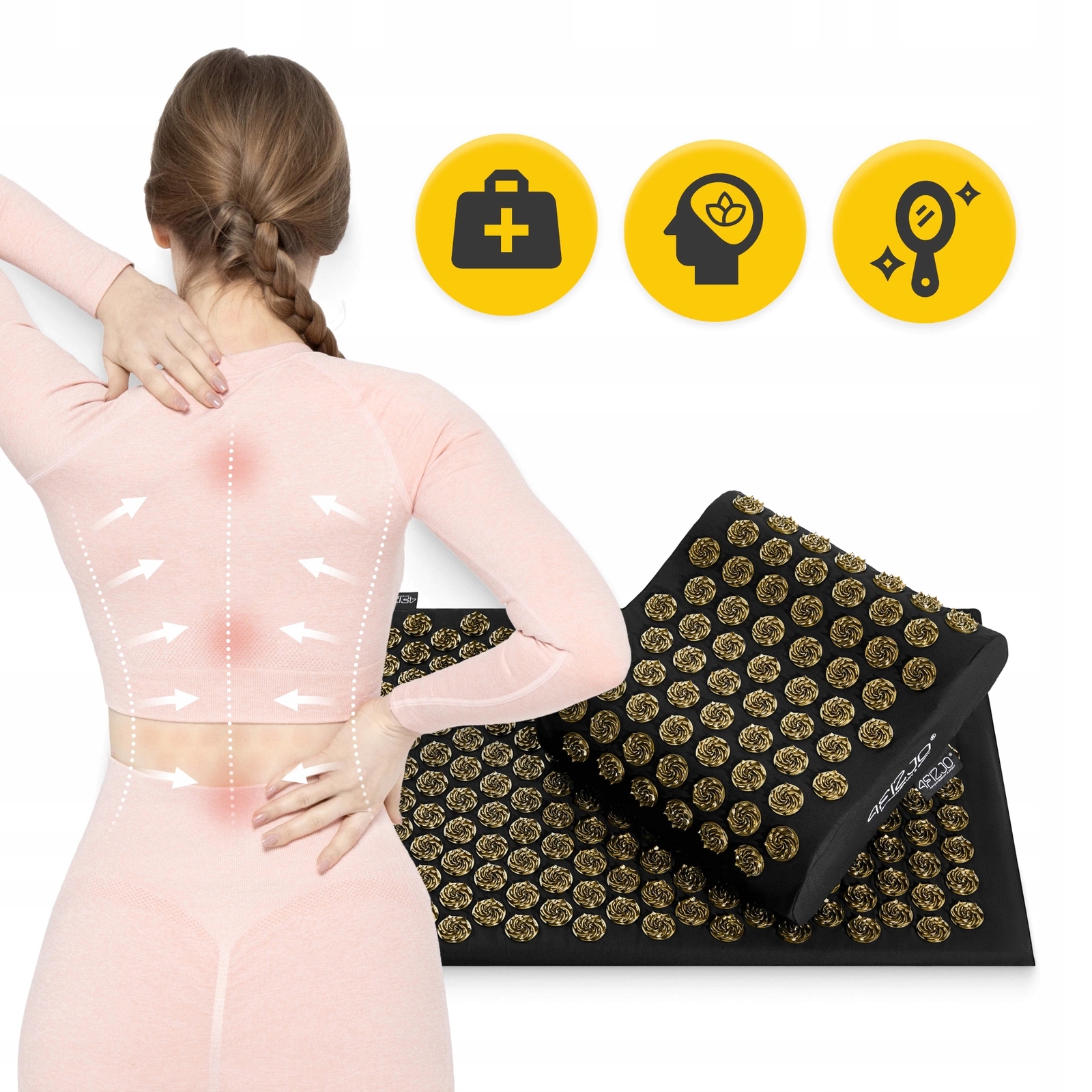 Килимок акупунктурний з подушкою 4FIZJO Ergo Mat Аплікатор Кузнєцова Black/Gold (P-5907739313881) — мініатюра 9