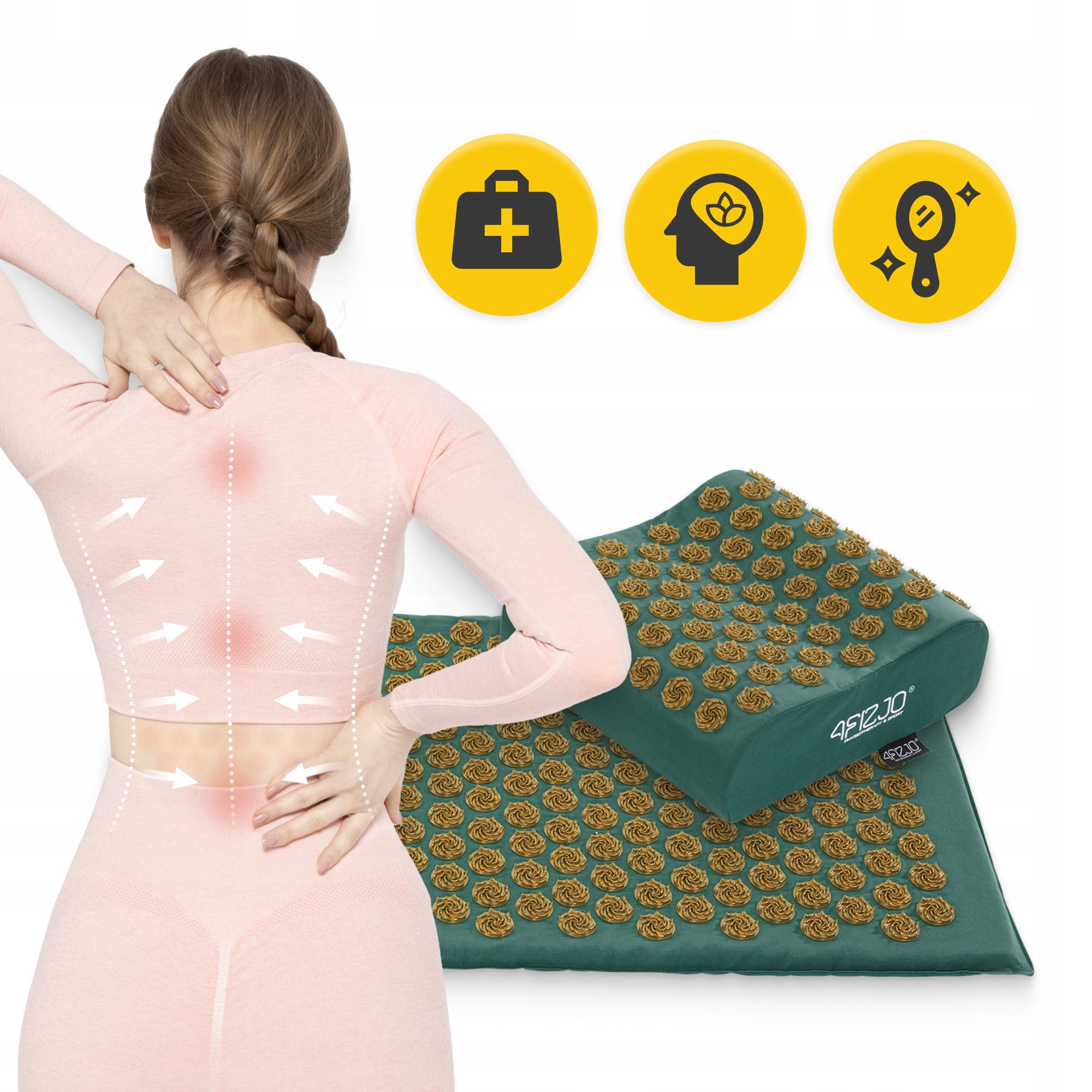 Килимок акупунктурний з подушкою 4FIZJO Ergo Mat Аплікатор Кузнєцова Navy Green/Gold (P-5907739315076) — фото 2