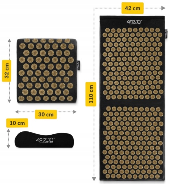 Килимок акупунктурний з подушкою 4FIZJO Ergo Mat XL Аплікатор Кузнєцова Black/Gold (P-5907739313843) — фото 3