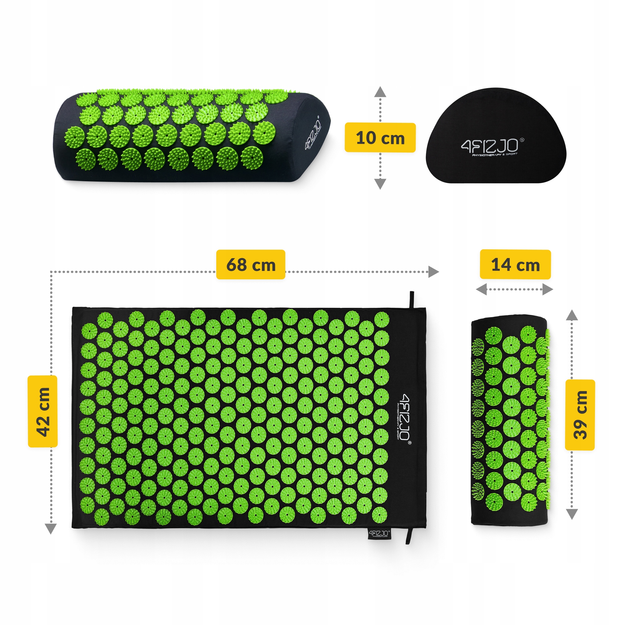 Килимок акупунктурний з валиком 4FIZJO Classic Mat Аплікатор Кузнєцова Black/Green (P-5907222931745) — мініатюра 9