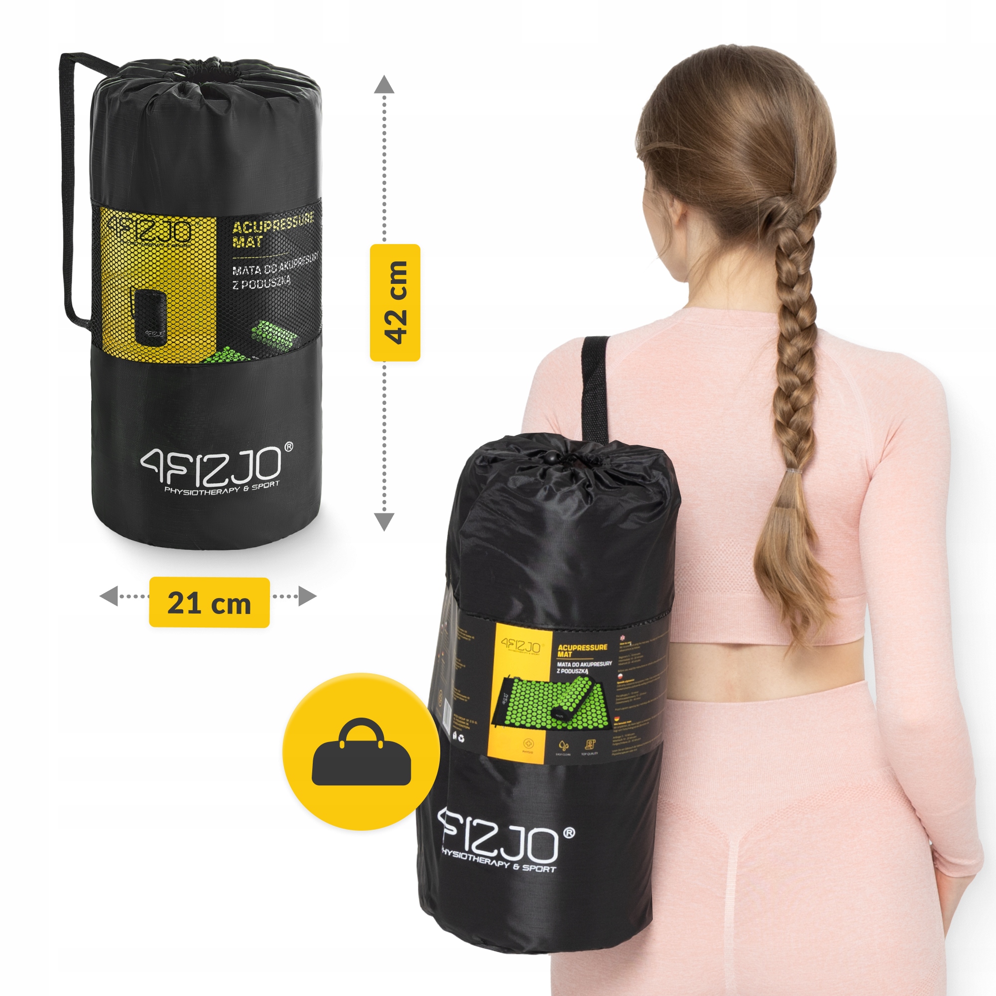 Килимок акупунктурний з валиком 4FIZJO Classic Mat Аплікатор Кузнєцова Black/Green (P-5907222931745) — фото 2