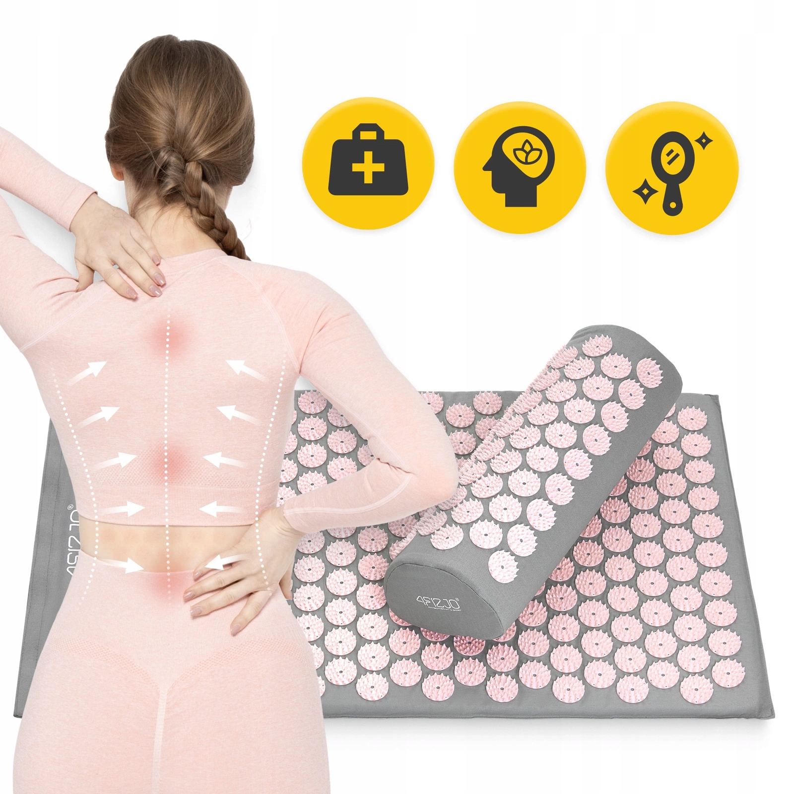 Килимок акупунктурний з валиком 4FIZJO Classic Mat Аплікатор Кузнєцова Grey/Pink (P-5907739313287) — мініатюра 8