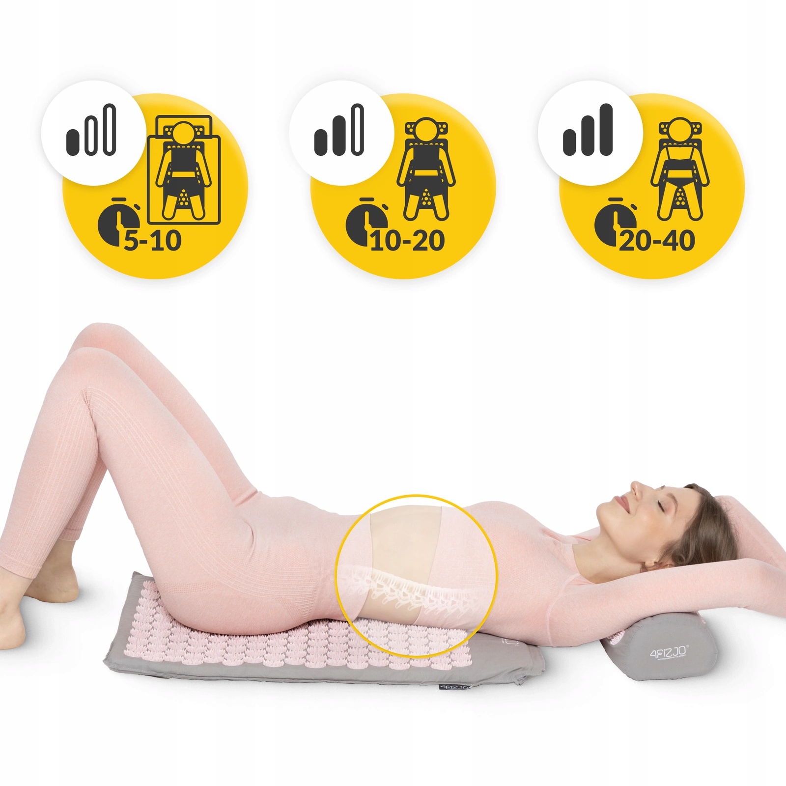 Килимок акупунктурний з валиком 4FIZJO Classic Mat Аплікатор Кузнєцова Grey/Pink (P-5907739313287) — мініатюра 7