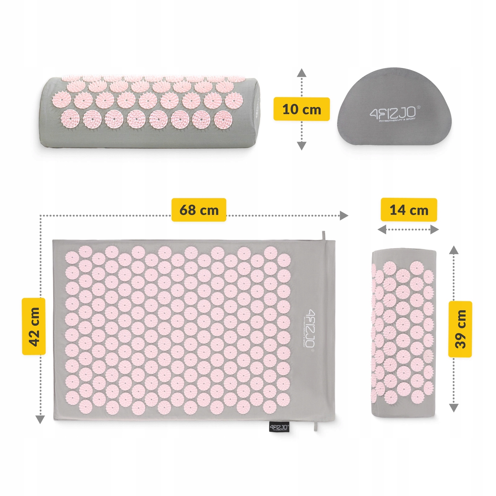 Килимок акупунктурний з валиком 4FIZJO Classic Mat Аплікатор Кузнєцова Grey/Pink (P-5907739313287) — мініатюра 6