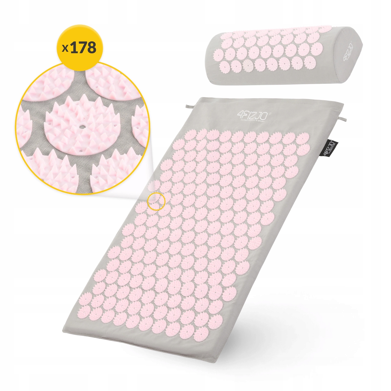 Килимок акупунктурний з валиком 4FIZJO Classic Mat Аплікатор Кузнєцова Grey/Pink (P-5907739313287) — мініатюра 9