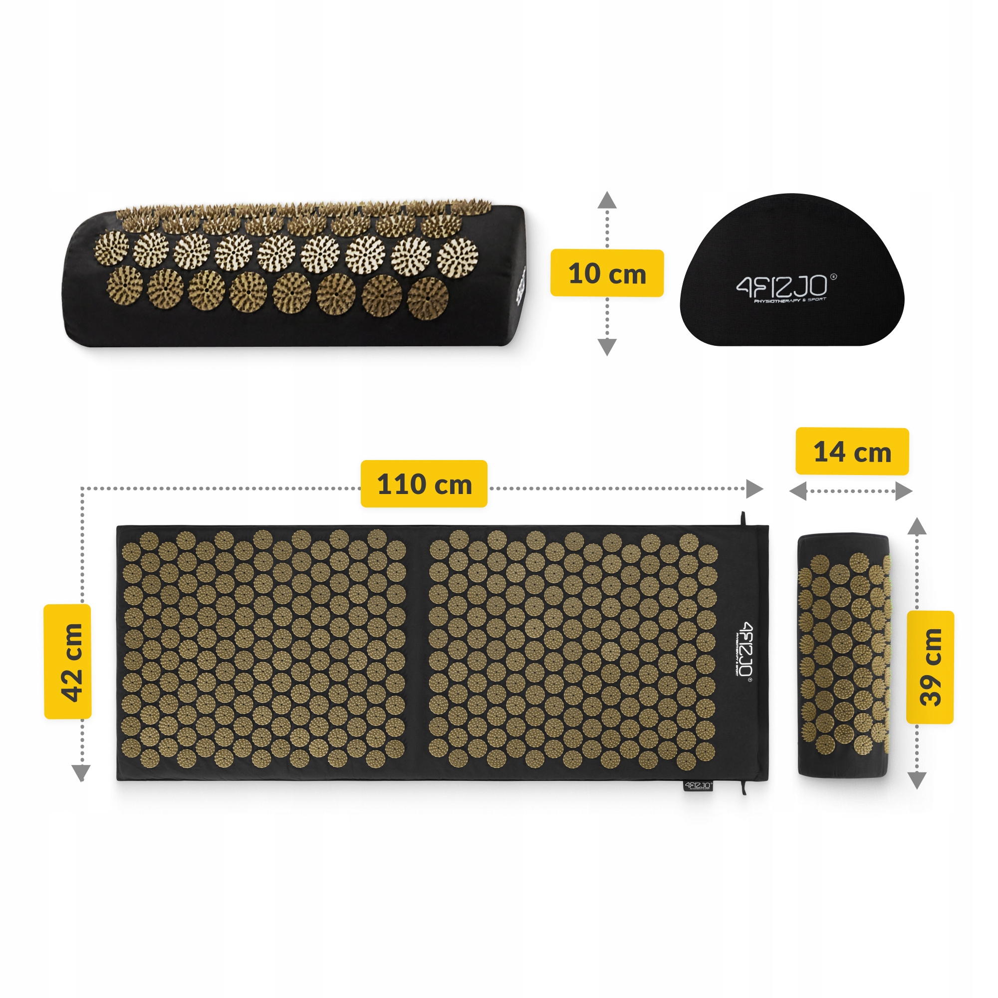 Килимок акупунктурний з валиком 4FIZJO Classic Mat XL Аплікатор Кузнєцова Black/Gold (P-5907739315052) — фото 2