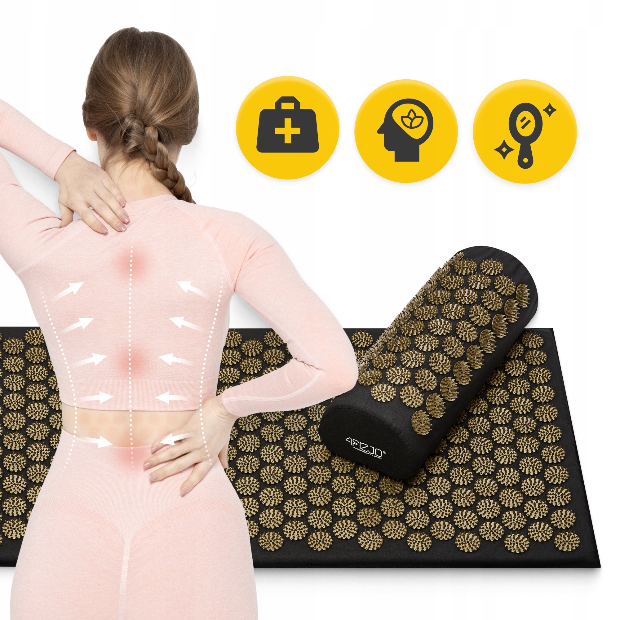 Килимок акупунктурний з валиком 4FIZJO Classic Mat XL Аплікатор Кузнєцова Black/Gold (P-5907739315052) — мініатюра 8