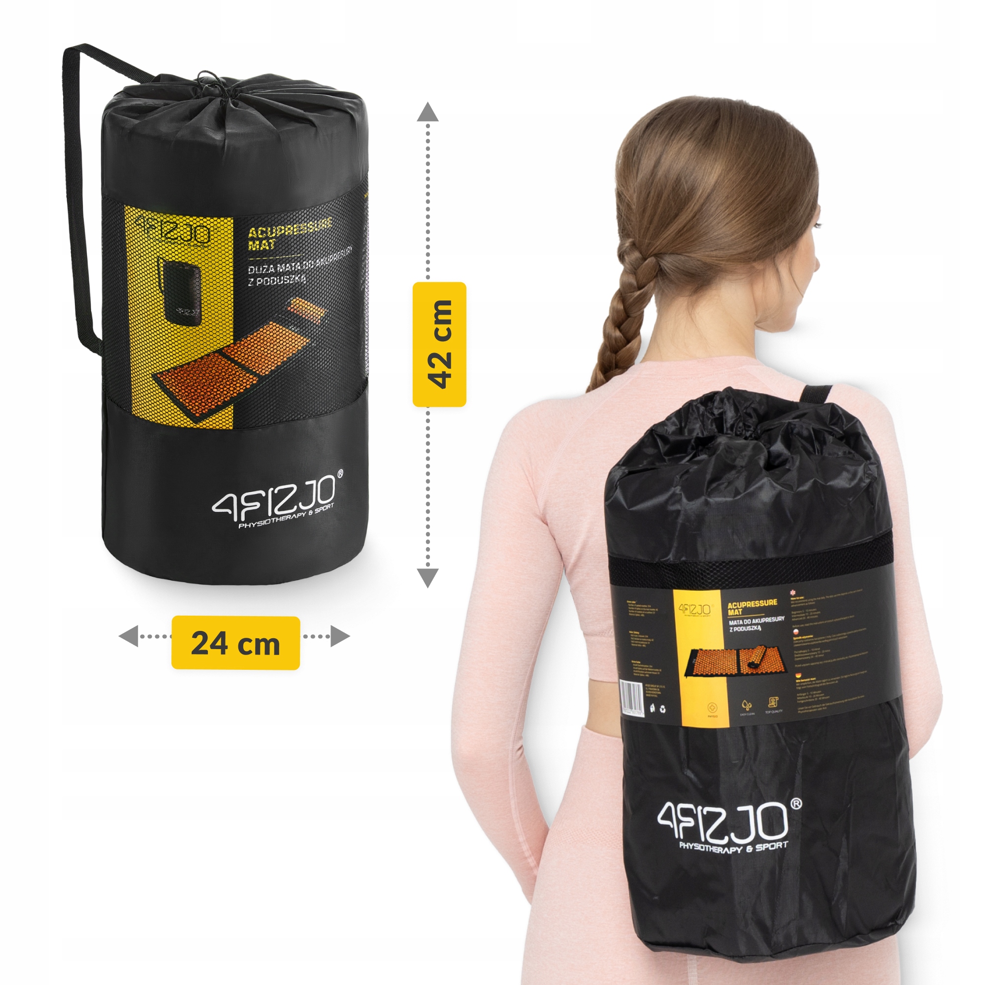 Килимок акупунктурний з валиком 4FIZJO Classic Mat XL Аплікатор Кузнєцова Black/Orange (P-5907222931776) — фото 2