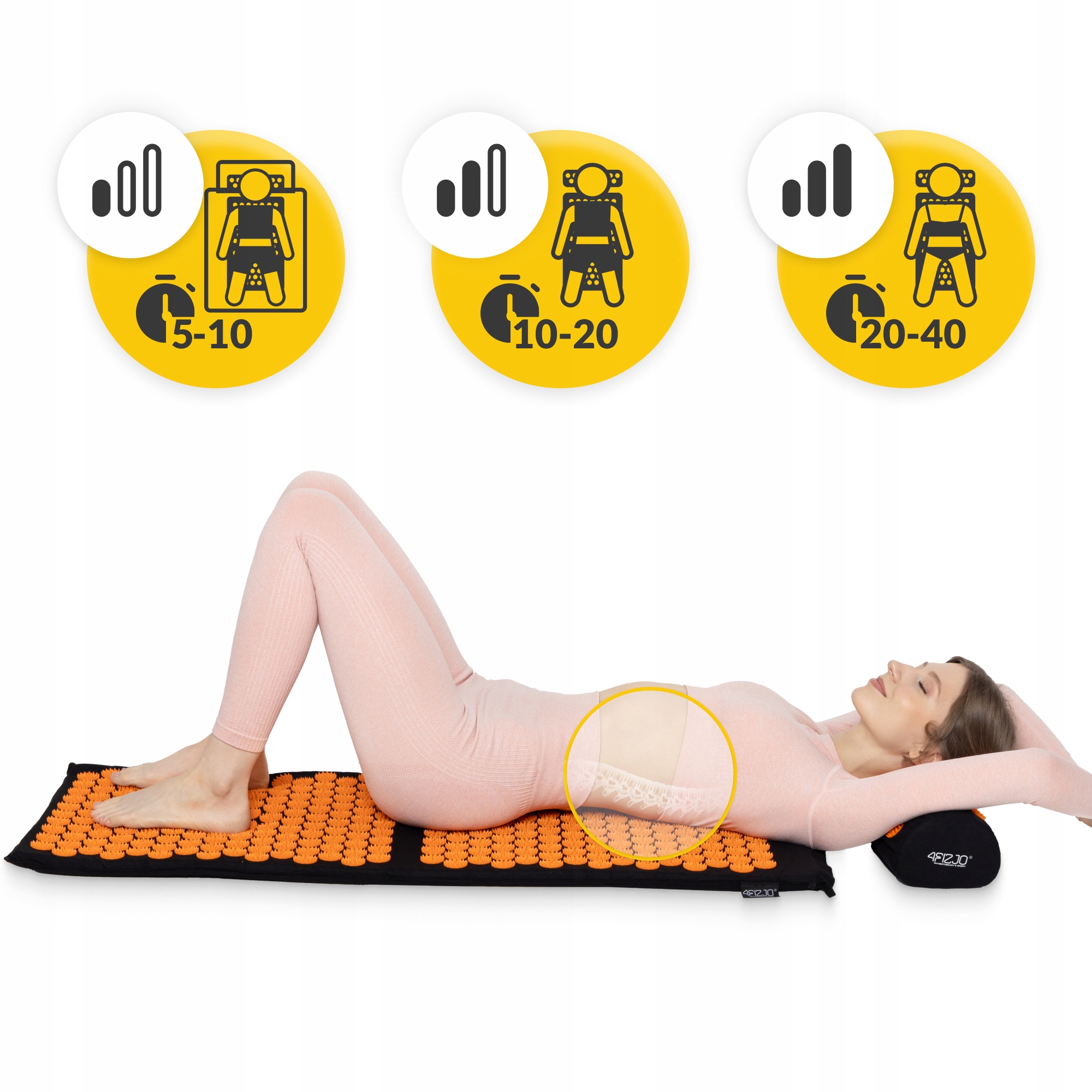 Килимок акупунктурний з валиком 4FIZJO Classic Mat XL Аплікатор Кузнєцова Black/Orange (P-5907222931776) — фото 5