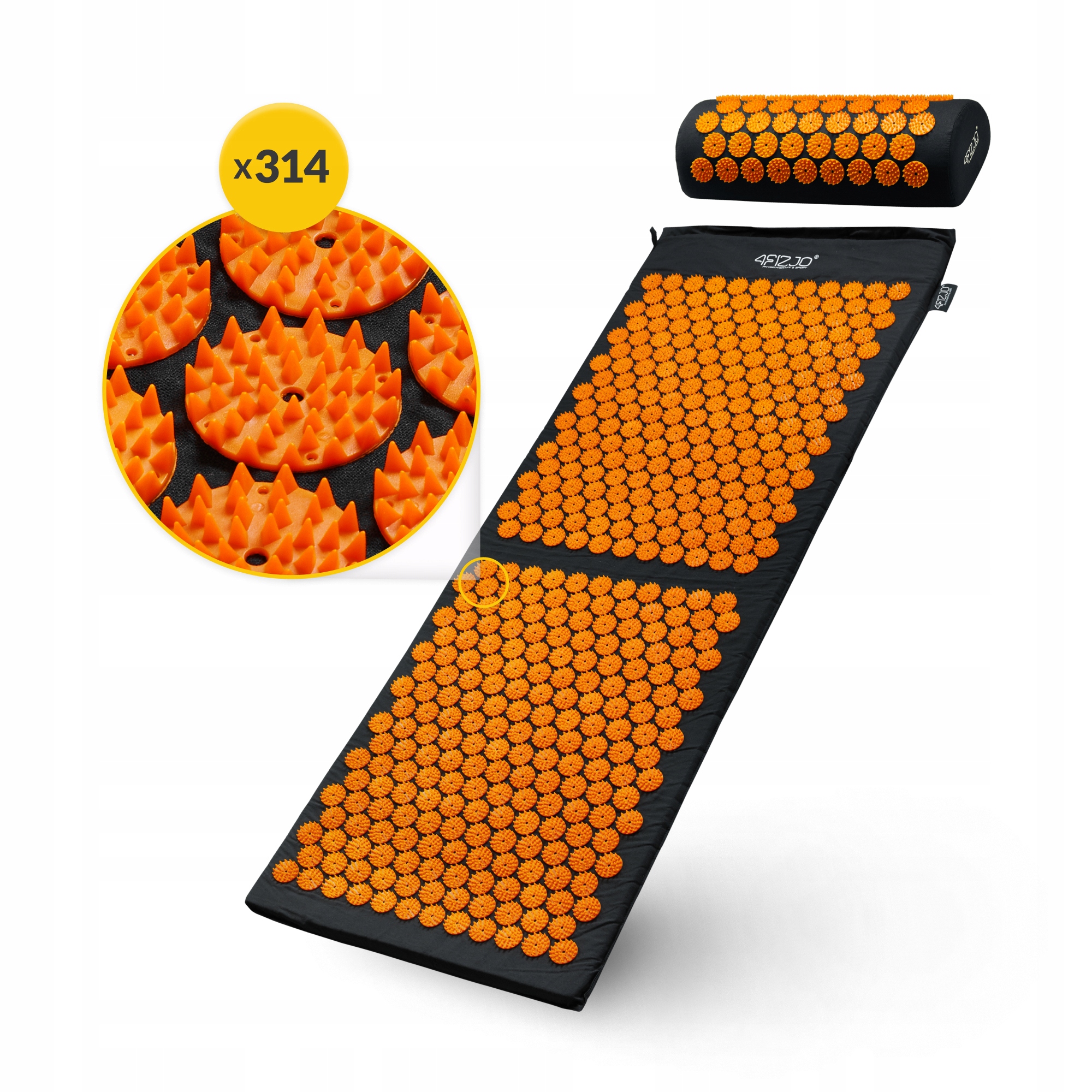 Килимок акупунктурний з валиком 4FIZJO Classic Mat XL Аплікатор Кузнєцова Black/Orange (P-5907222931776) — фото 4