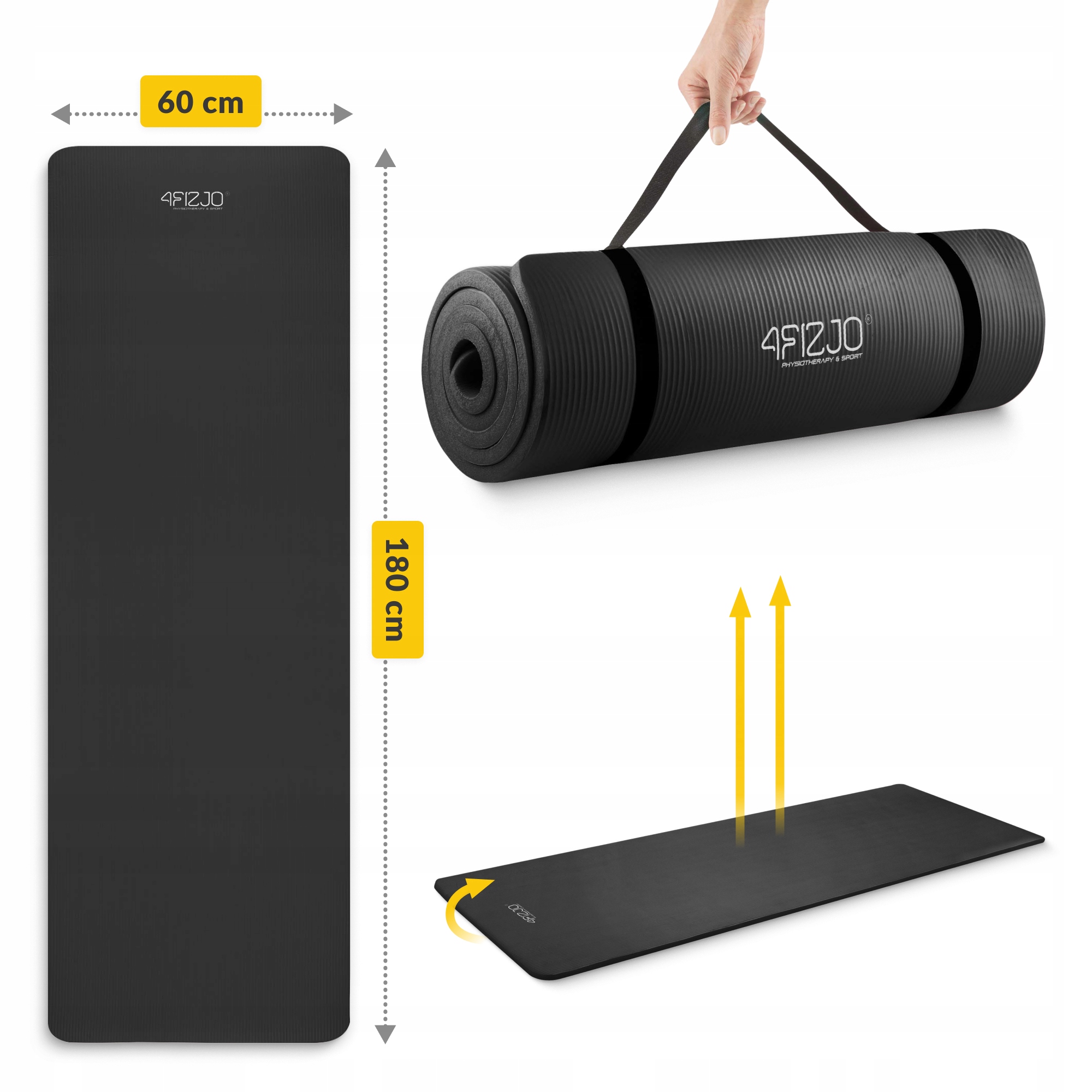 Килимок (мат) спортивний 4FIZJO NBR 180 x 60 x 1 см для йоги та фітнесу Black (P-5907222931462) — фото 2