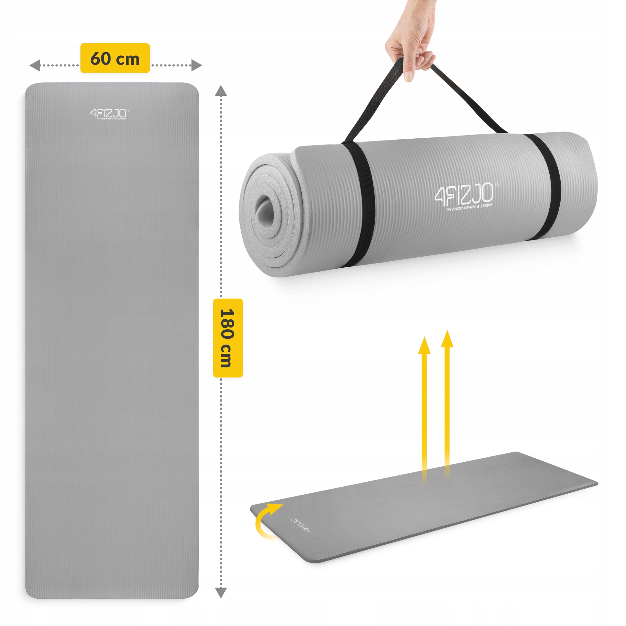 Килимок (мат) спортивний 4FIZJO NBR 180 x 60 x 1 см для йоги та фітнесу Grey (P-5907739317087) — фото 4