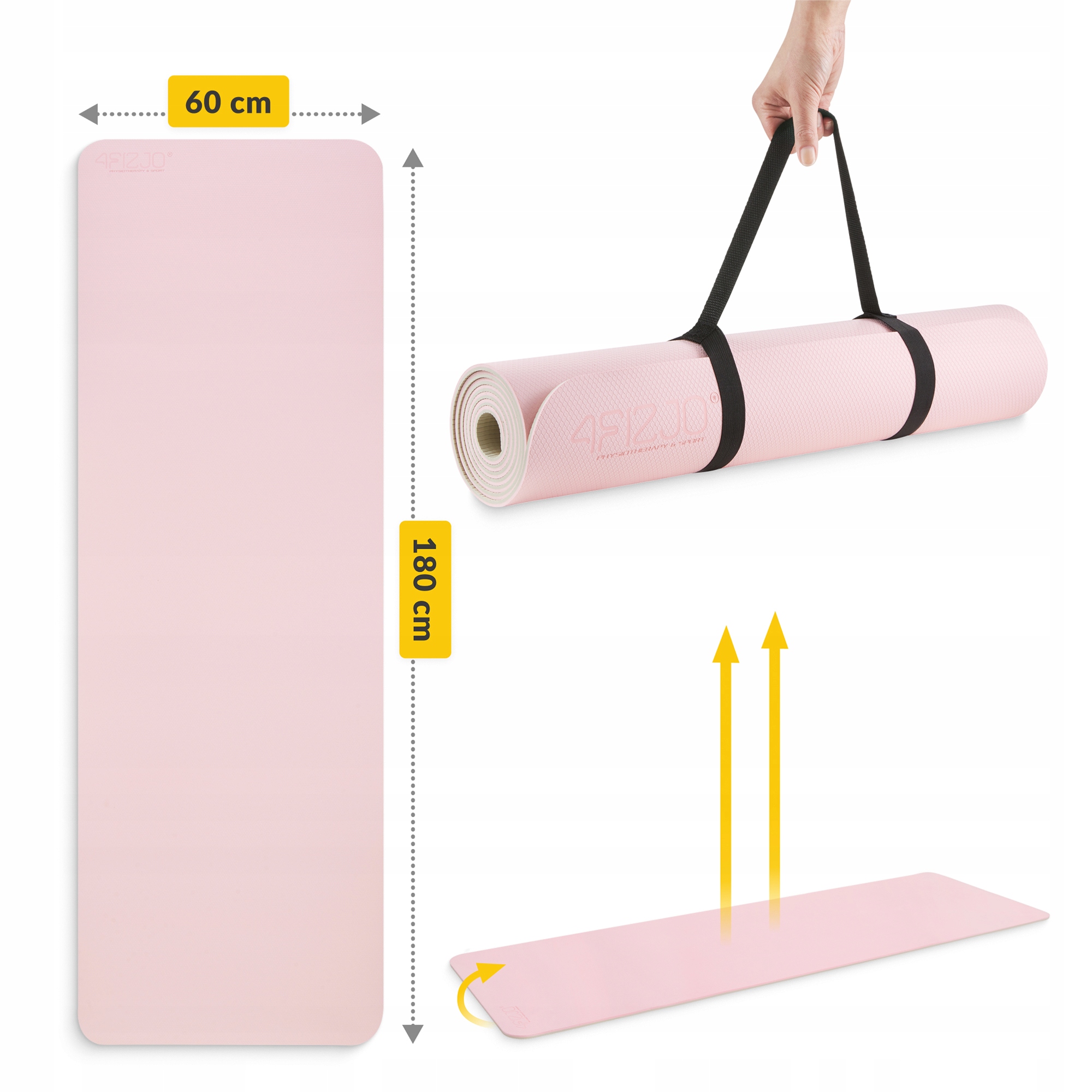 Килимок (мат) спортивний 4FIZJO TPE 180 x 60 x 1 см для йоги та фітнесу Pink/Grey (P-5907739311900) — фото 5