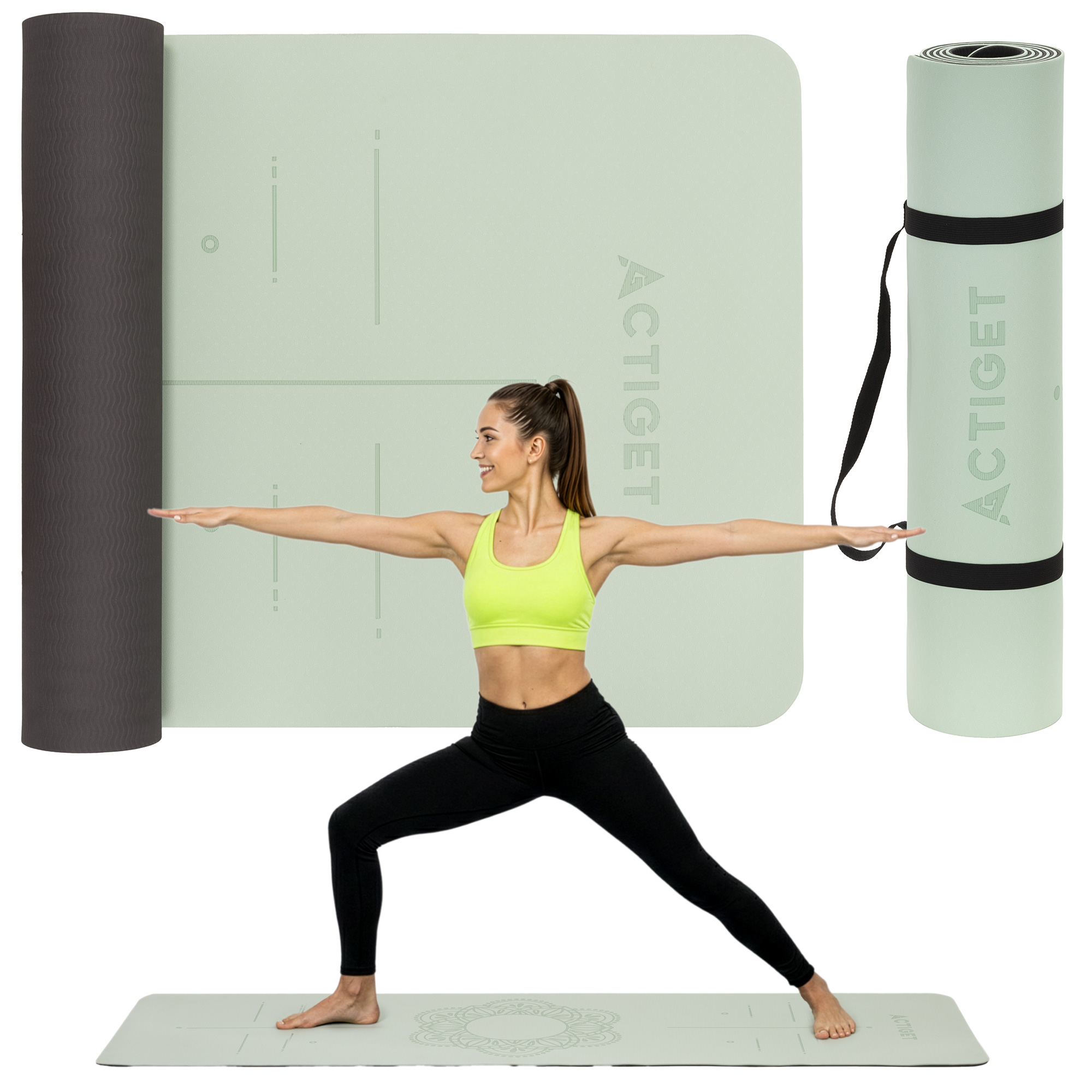 Килимок спортивний Actiget TPE 183 x 61 x 0.6 см для йоги та фітнесу ACT0022 Mint/Black