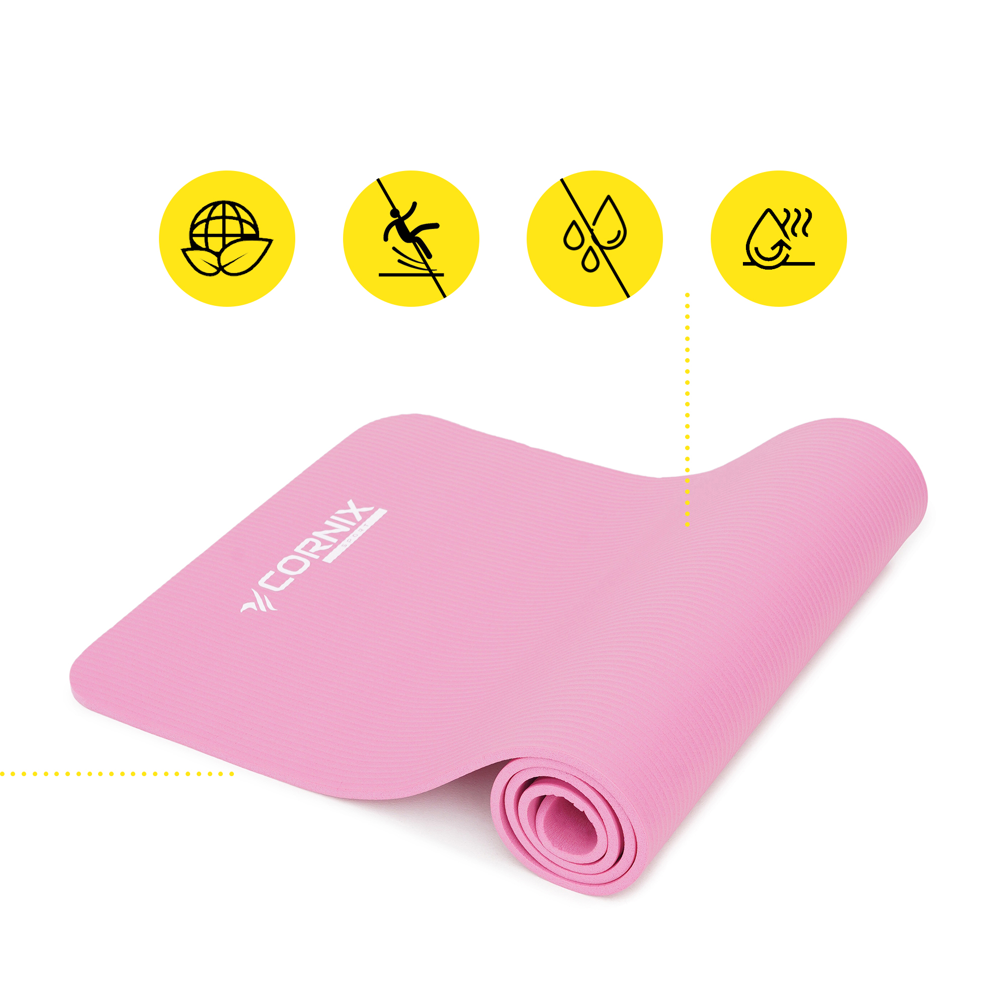Килимок спортивний Cornix NBR 183 x 61 x 1 cм для йоги та фітнесу XR-0010 Pink — фото 3