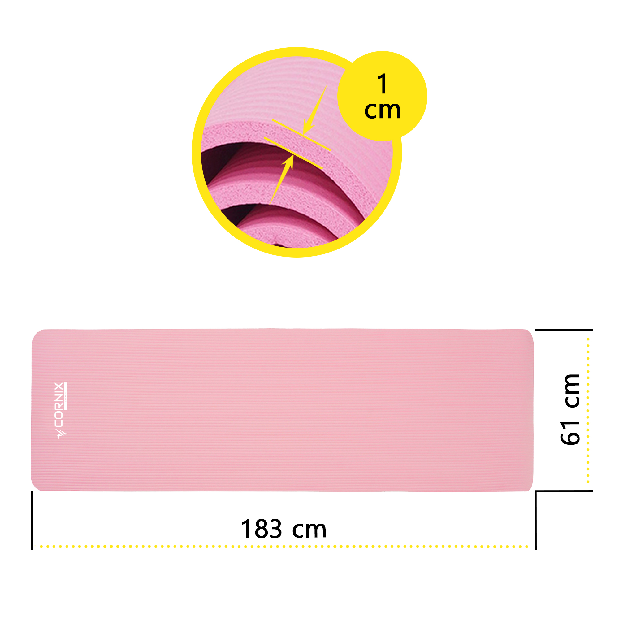 Килимок спортивний Cornix NBR 183 x 61 x 1 cм для йоги та фітнесу XR-0010 Pink — фото 2