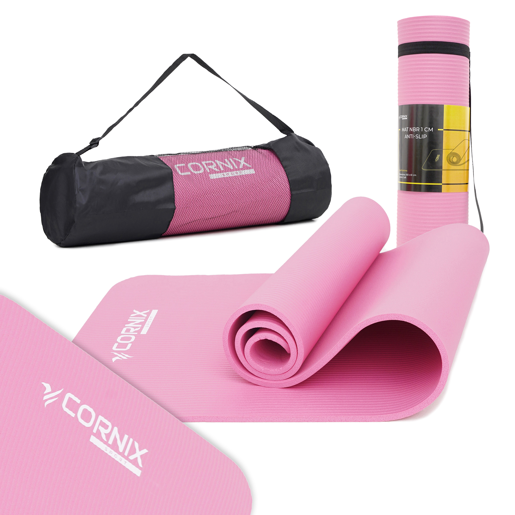 Килимок спортивний Cornix NBR 183 x 61 x 1 cм для йоги та фітнесу XR-0010 Pink — фото 1