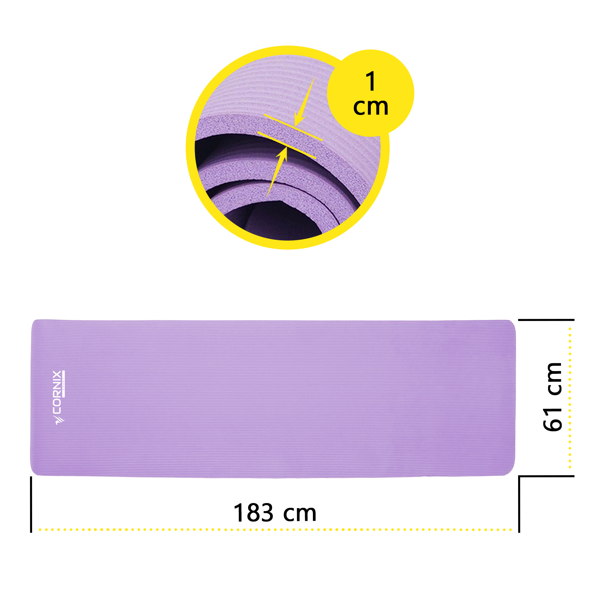 Килимок спортивний Cornix NBR 183 x 61 x 1 cм для йоги та фітнесу XR-0011 Violet — фото 3