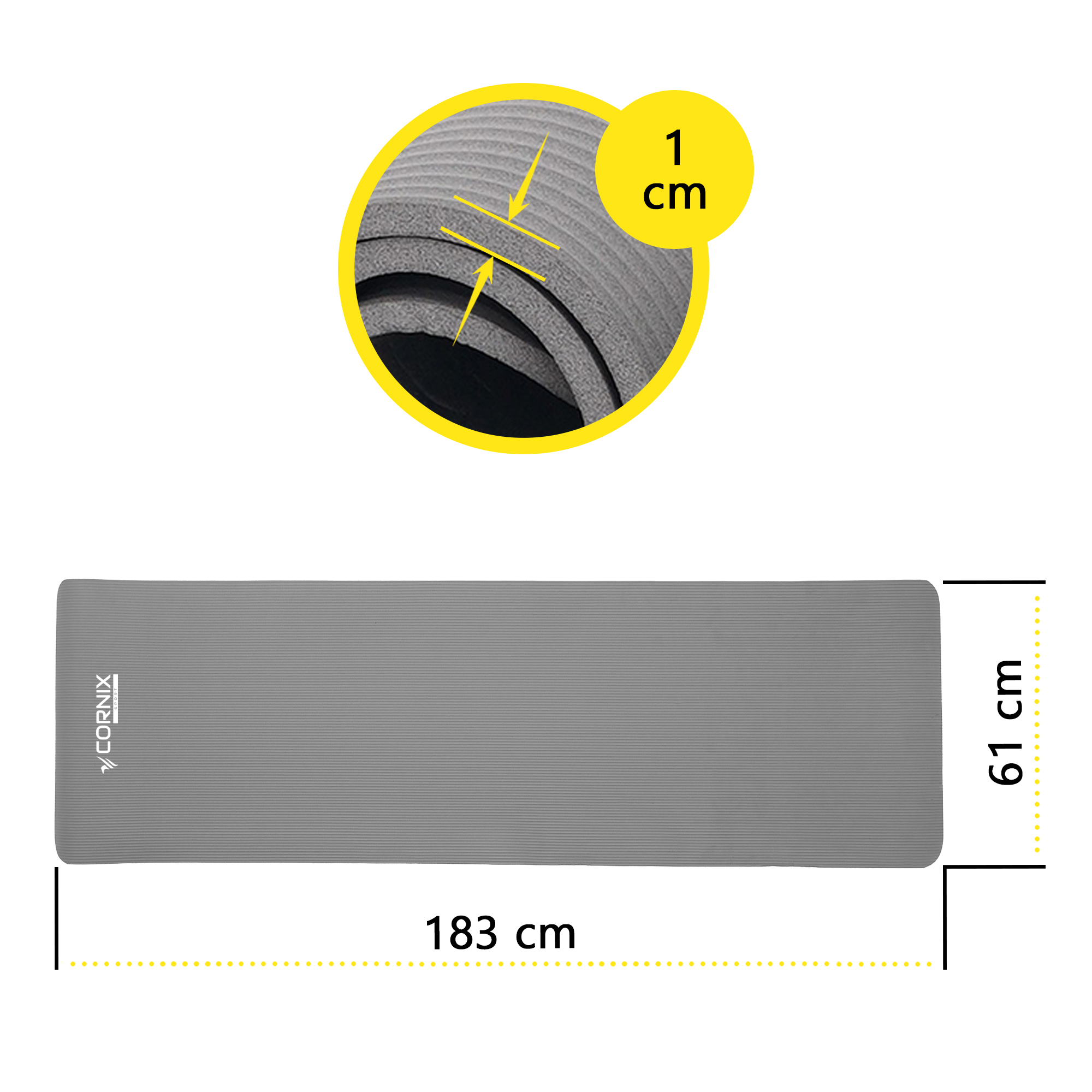 Килимок спортивний Cornix NBR 183 x 61 x 1 cм для йоги та фітнесу XR-0012 Grey — мініатюра 6
