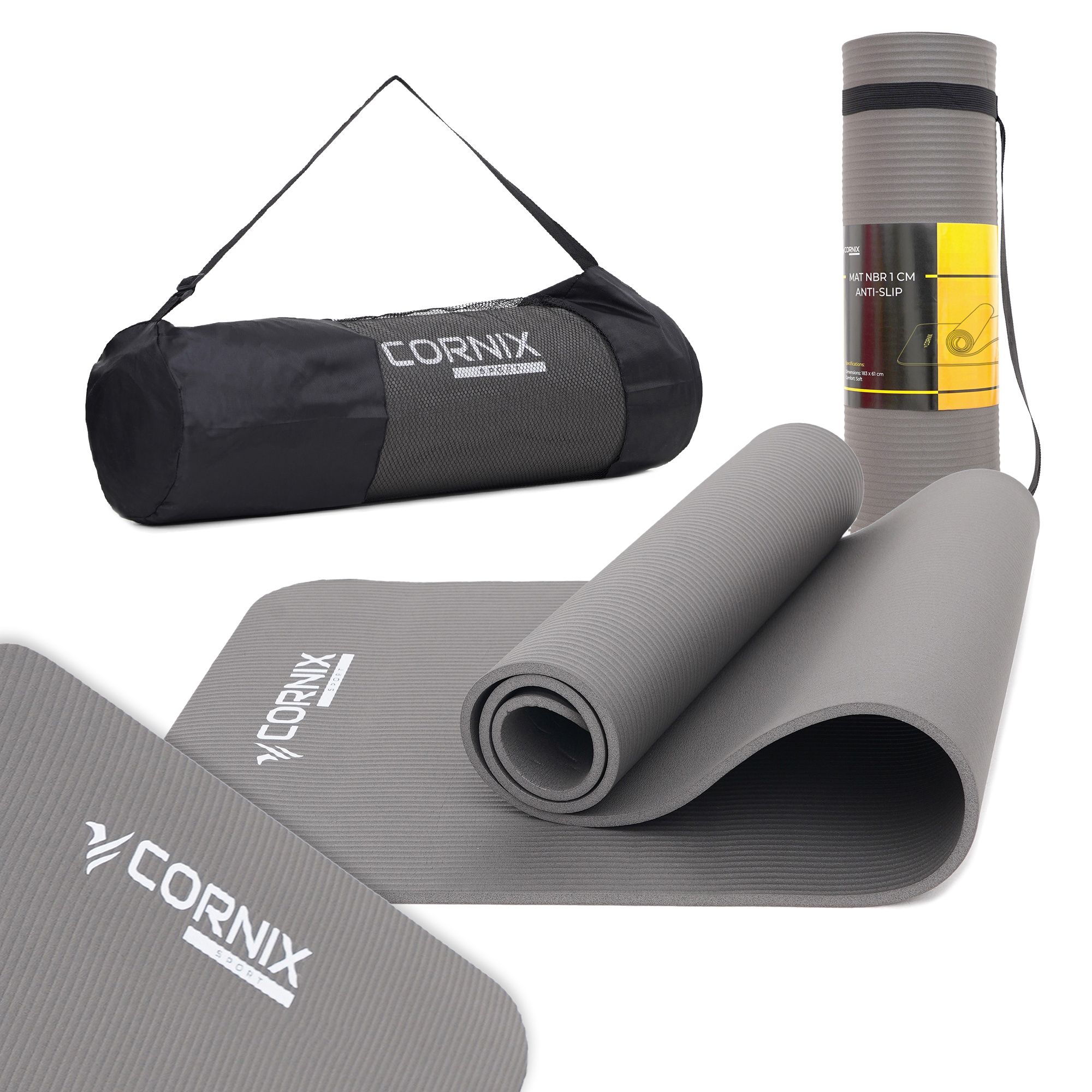 Килимок спортивний Cornix NBR 183 x 61 x 1 cм для йоги та фітнесу XR-0012 Grey — фото 1