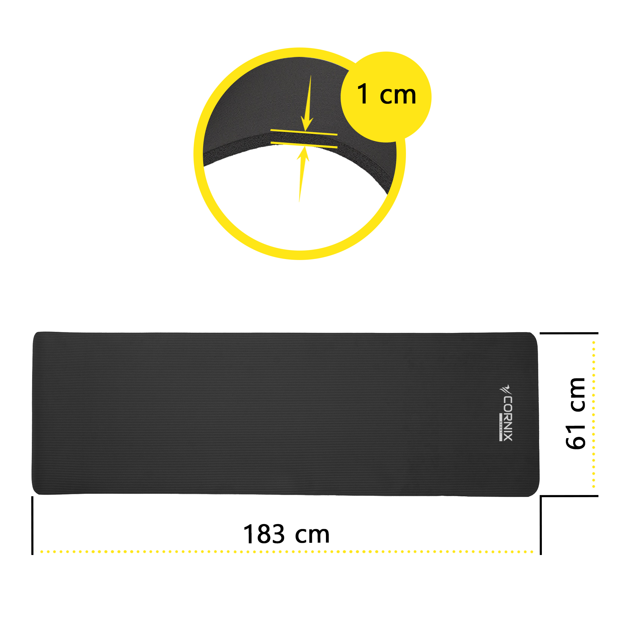 Килимок спортивний Cornix NBR 183 x 61 x 1 cм для йоги та фітнесу XR-0013 Black — фото 2