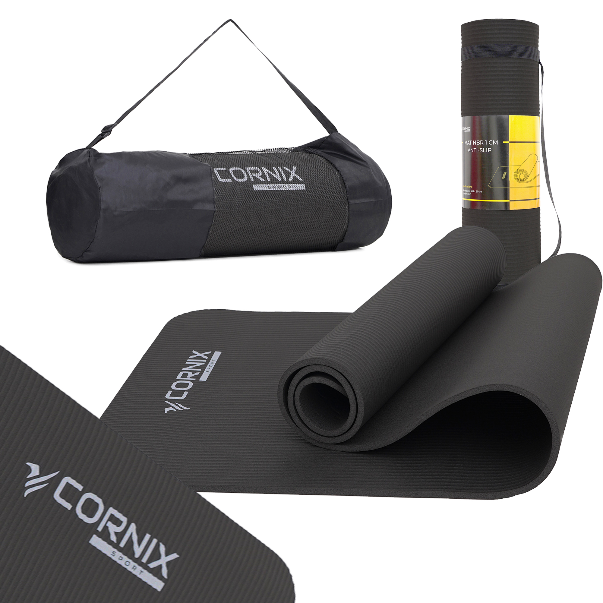 Килимок спортивний Cornix NBR 183 x 61 x 1 cм для йоги та фітнесу XR-0013 Black — фото 1
