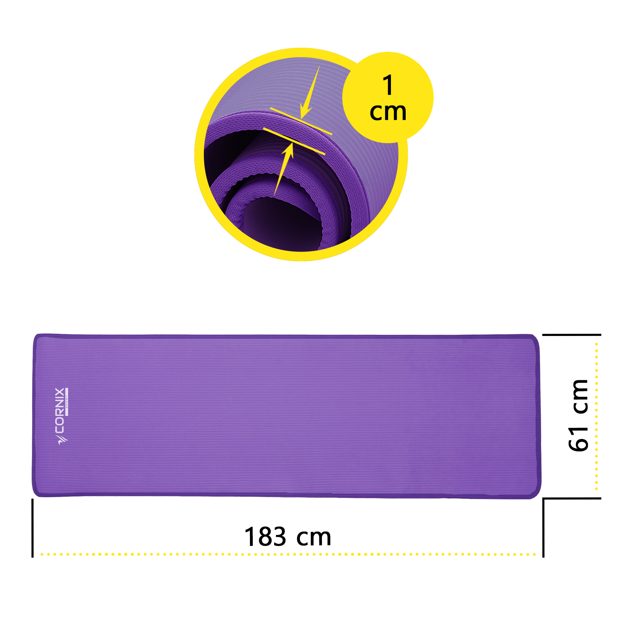 Килимок спортивний Cornix NBR 183 x 61 x 1 cм для йоги та фітнесу XR-0093 Purple/Purple — мініатюра 6