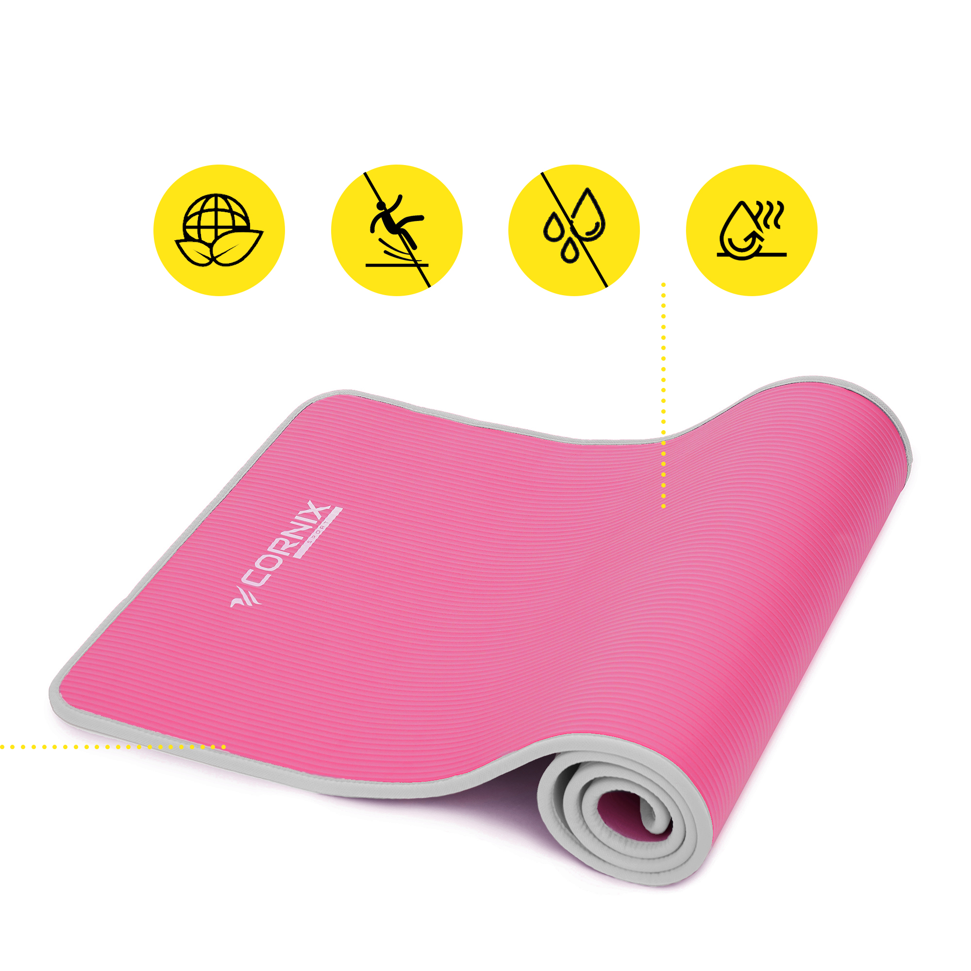 Килимок спортивний Cornix NBR 183 x 61 x 1 cм для йоги та фітнесу XR-0095 Pink/Grey — фото 5