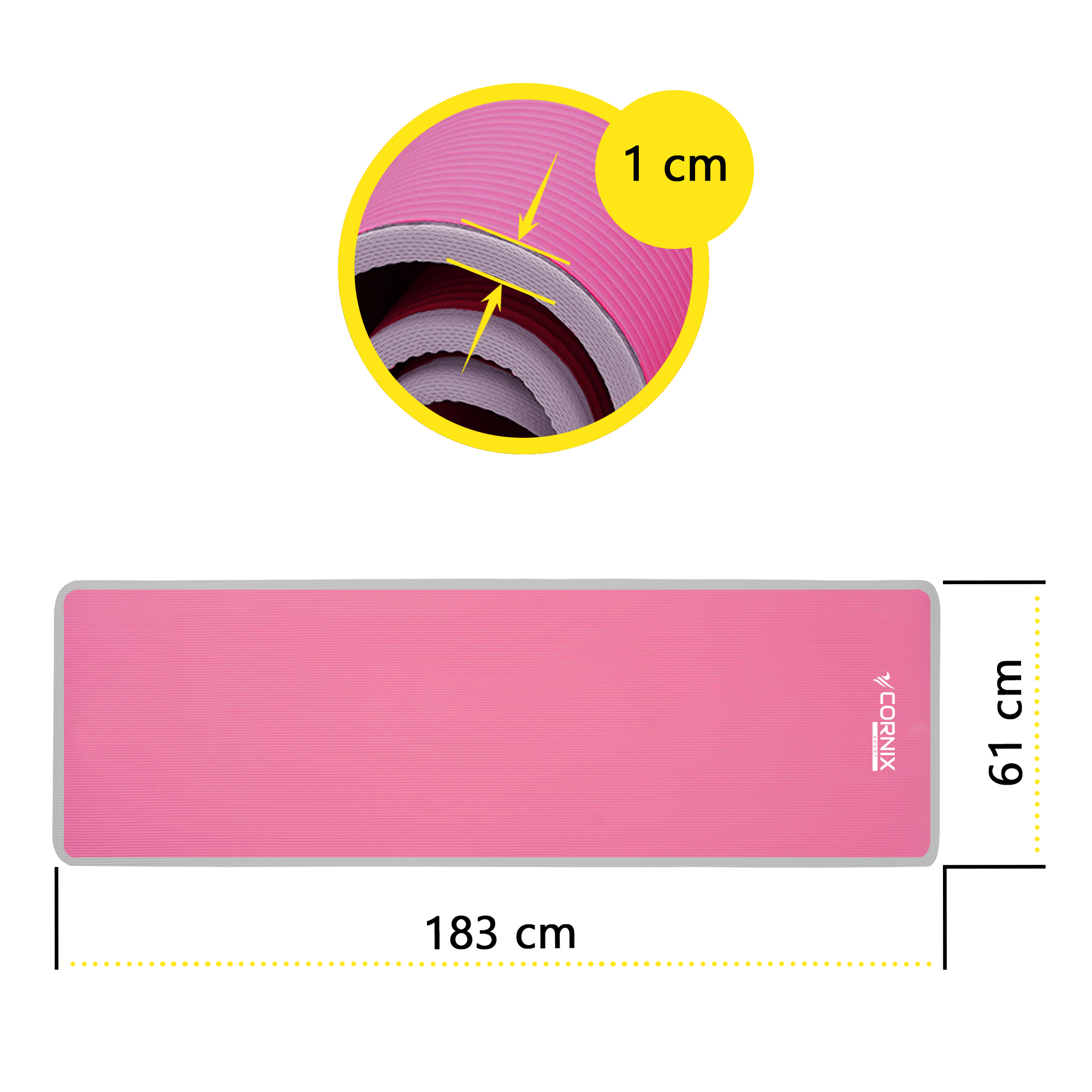 Килимок спортивний Cornix NBR 183 x 61 x 1 cм для йоги та фітнесу XR-0095 Pink/Grey — мініатюра 6
