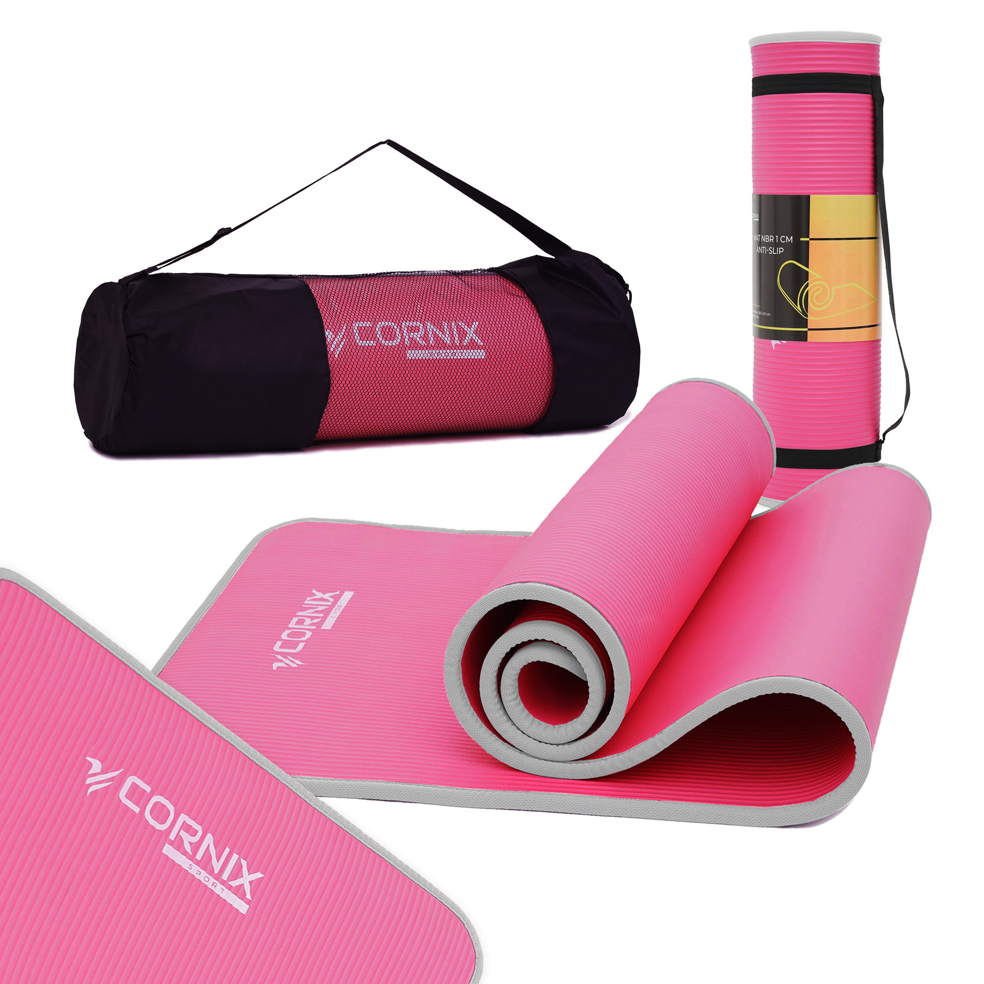 Килимок спортивний Cornix NBR 183 x 61 x 1 cм для йоги та фітнесу XR-0095 Pink/Grey — фото 1