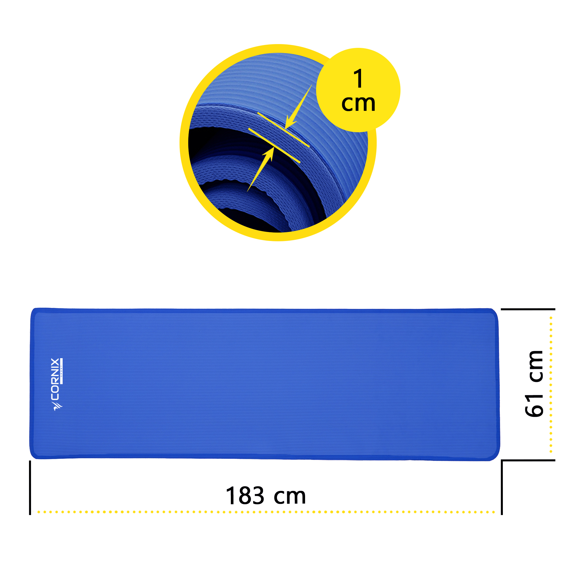 Килимок спортивний Cornix NBR 183 x 61 x 1 cм для йоги та фітнесу XR-0096 Blue/Blue — мініатюра 6