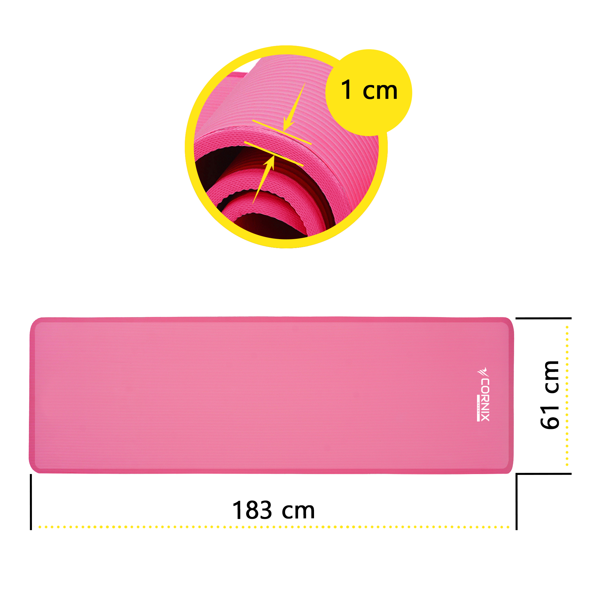Килимок спортивний Cornix NBR 183 x 61 x 1 cм для йоги та фітнесу XR-0097 Pink/Pink — мініатюра 6