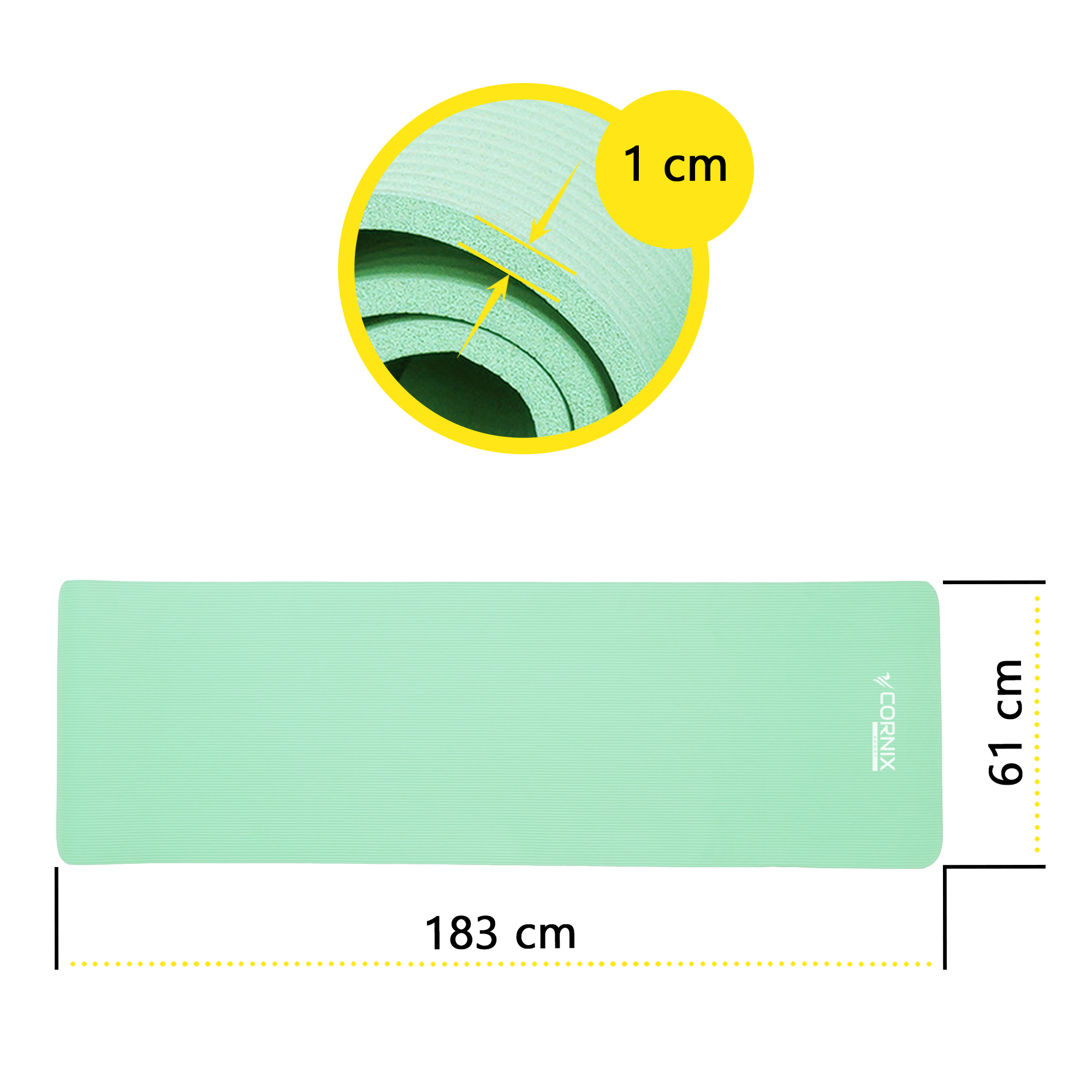 Килимок спортивний Cornix NBR 183 x 61 x 1 cм для йоги та фітнесу XR-0491 Light Green — фото 3